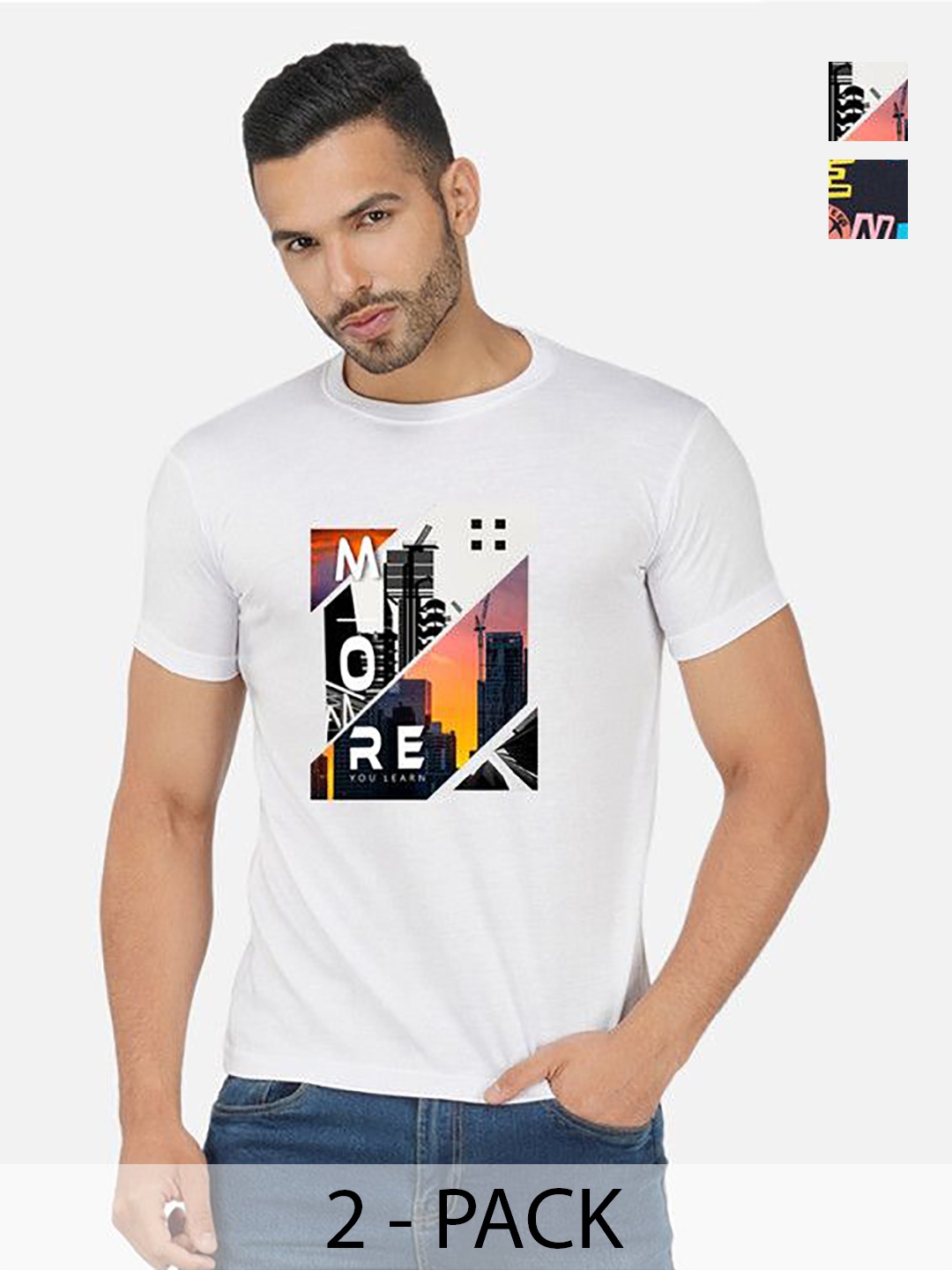 

GLOBAL NOMAD Men 2 Printed Bio Finish T-shirt, White