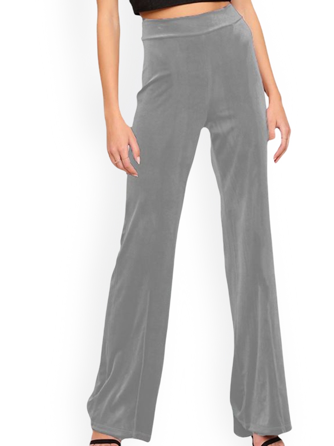 

HERE&NOW Women Straight Fit High-Rise Trousers, Grey