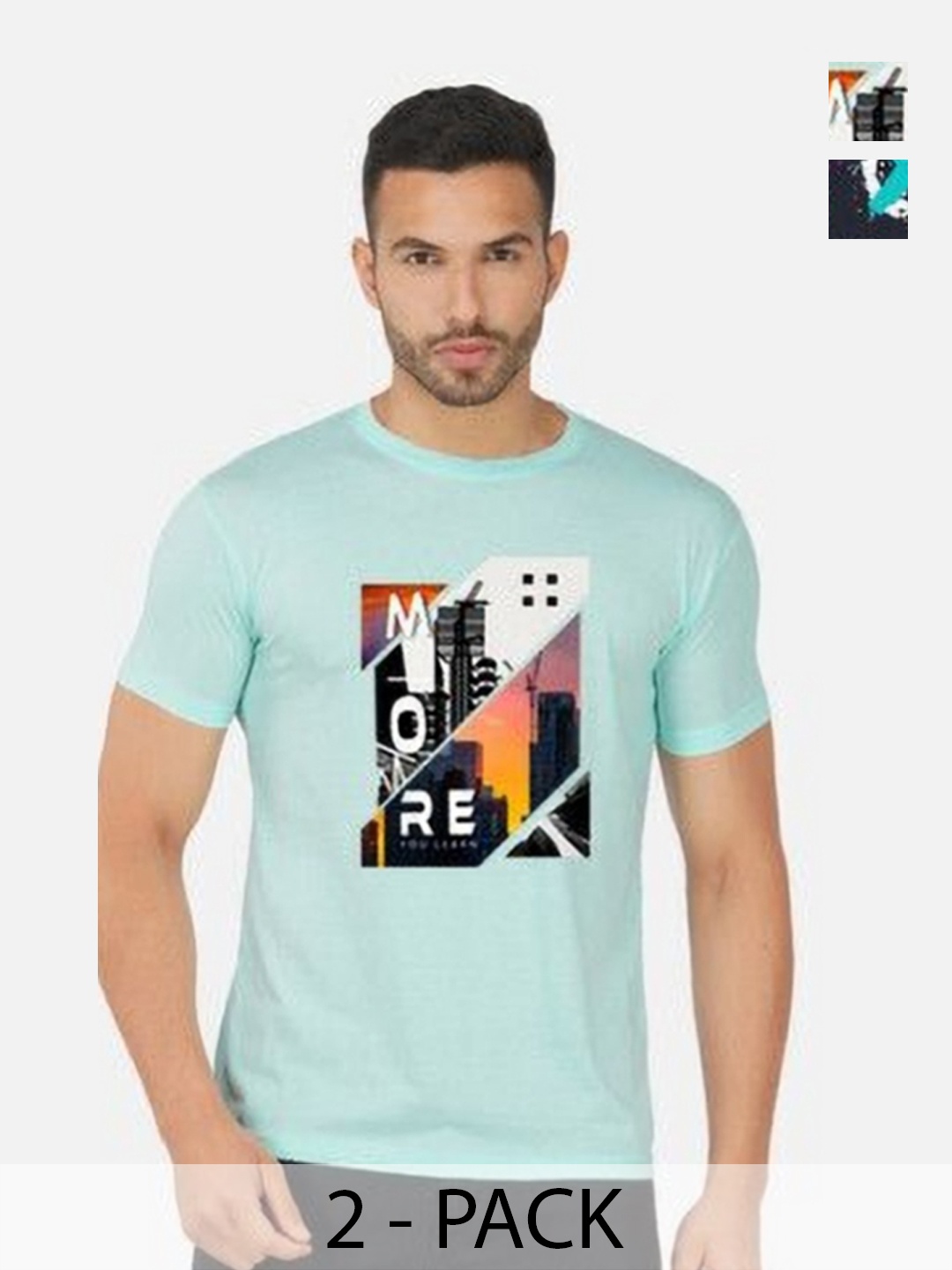 

GLOBAL NOMAD Men 2 Printed Bio Finish T-shirt, Turquoise blue