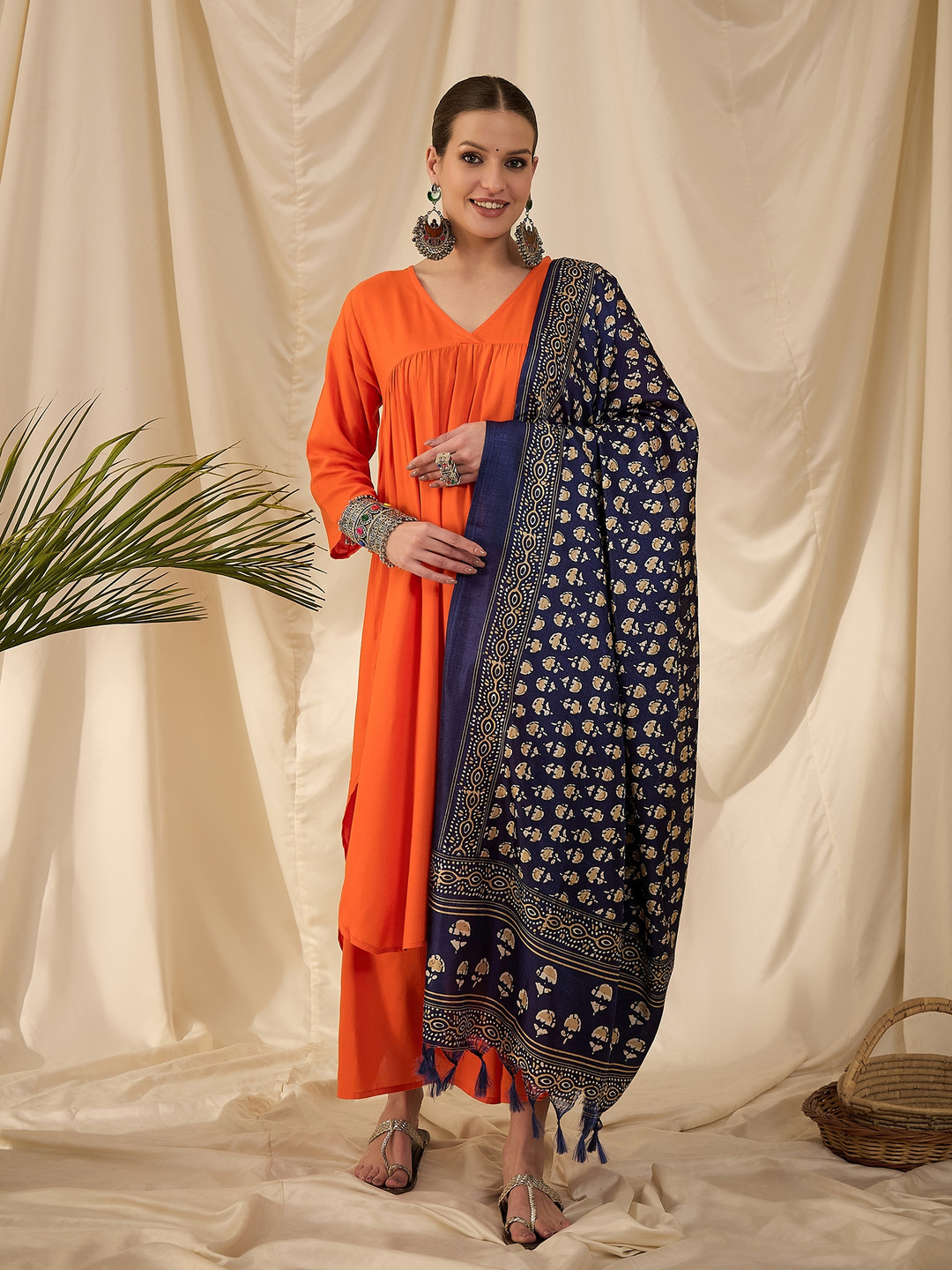 

InWeave Women Regular Kurta with Palazzos & With Dupatta, Orange