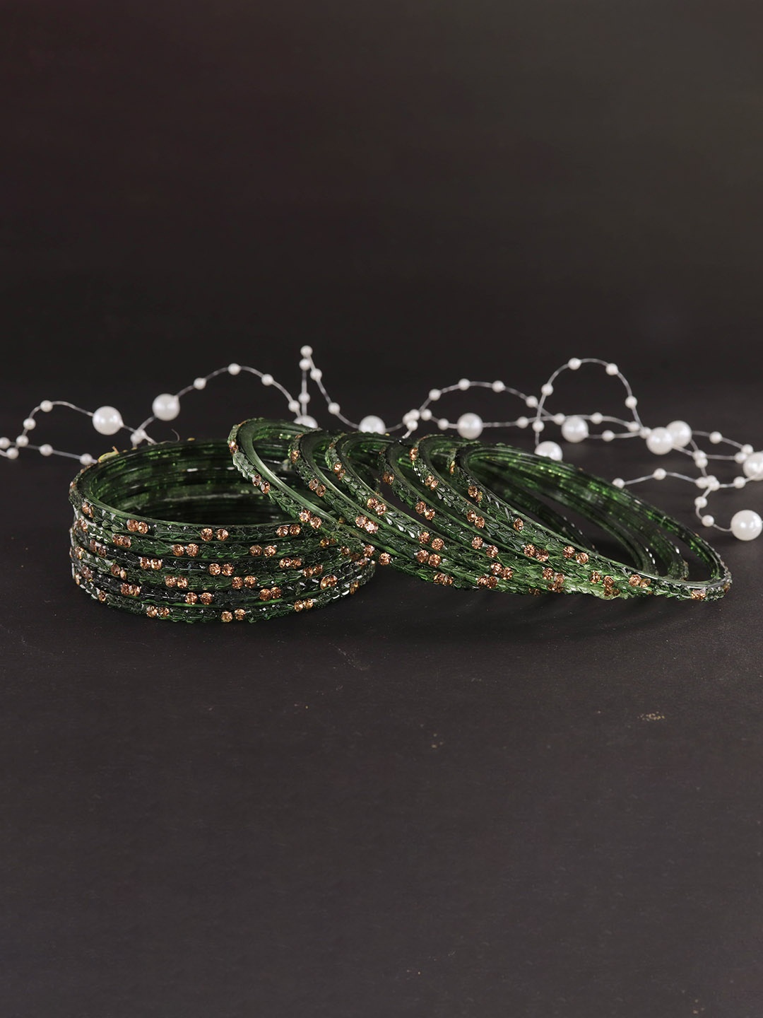 

LAVAZZA Set Of 12 Crystal-Studded Glass Bangles, Green
