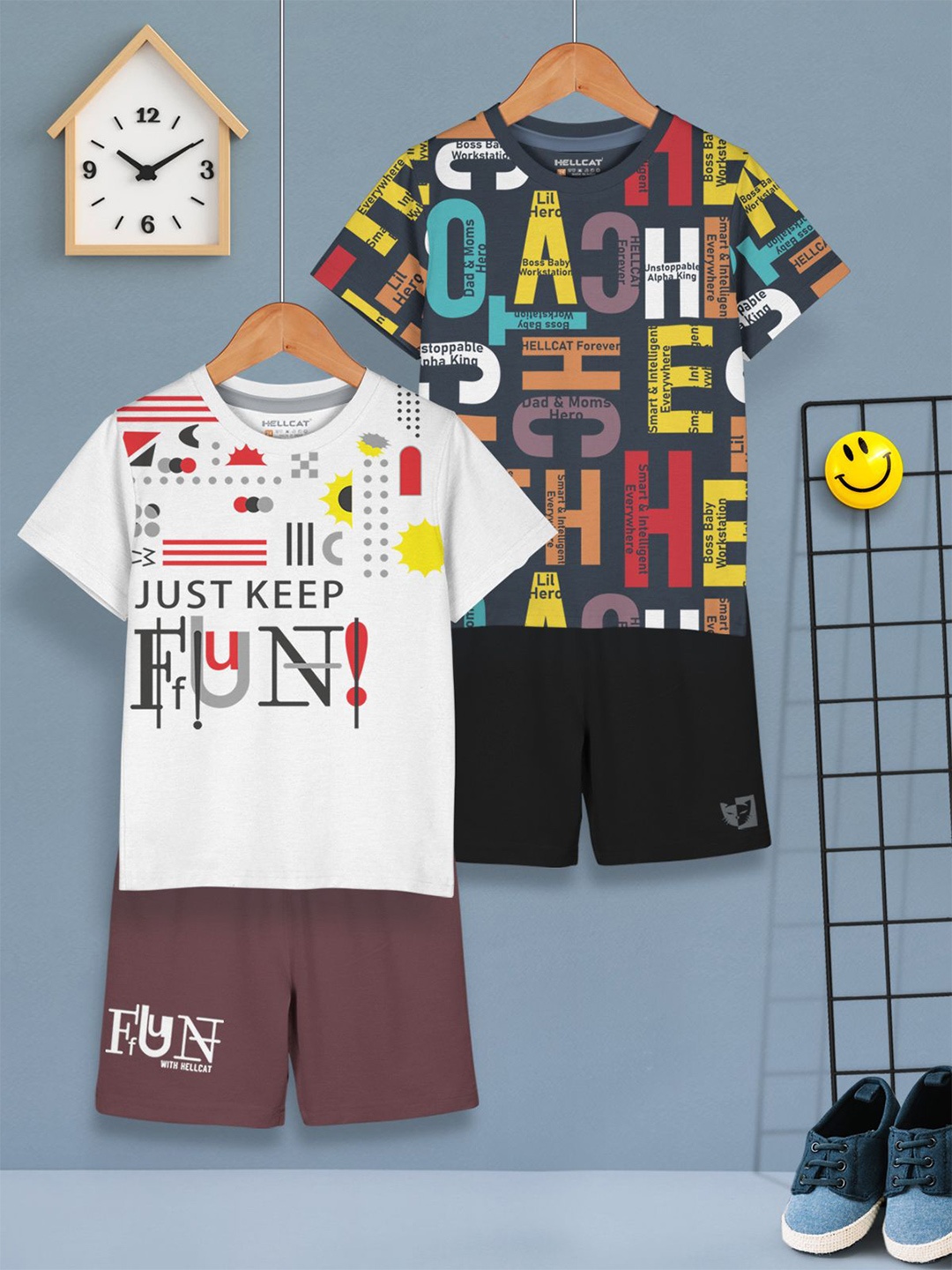 

HELLCAT Boys Printed T-shirt with Shorts, White