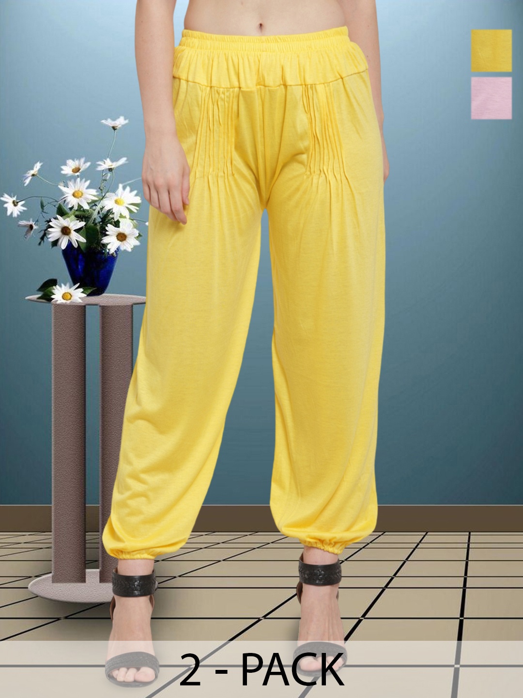 

Women Viscose lycra Harem Paint, Yellow