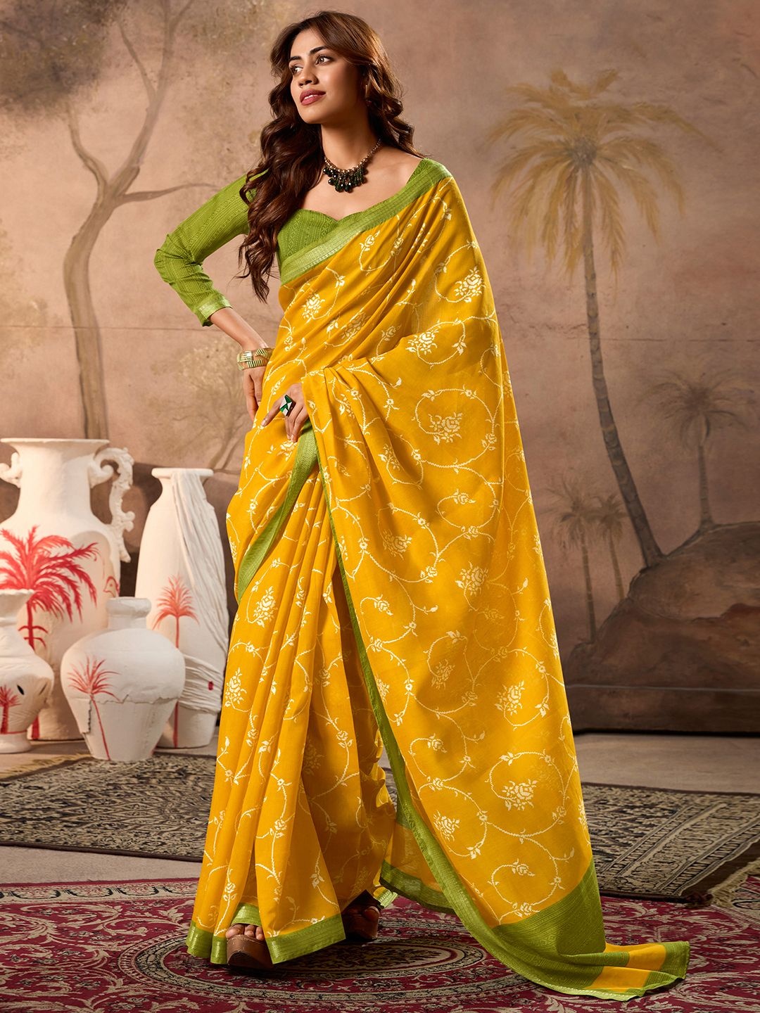 

LeeliPeeri Designer Floral Zari Saree, Yellow