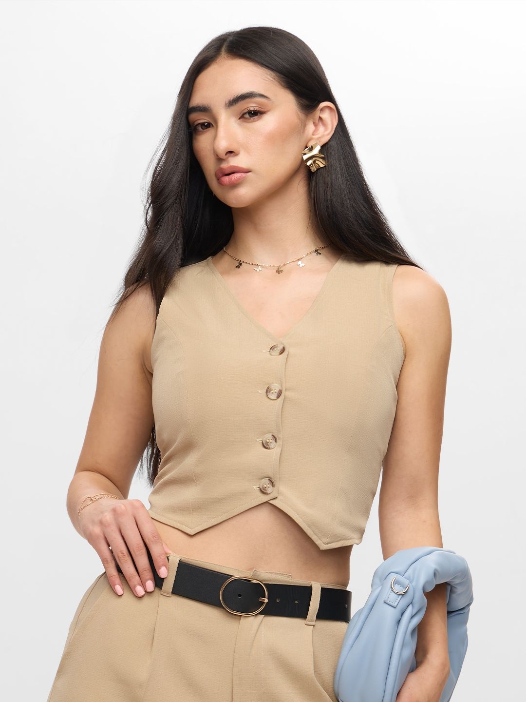 

The Souled Store Women Solid Cotton Crop Top, Camel brown