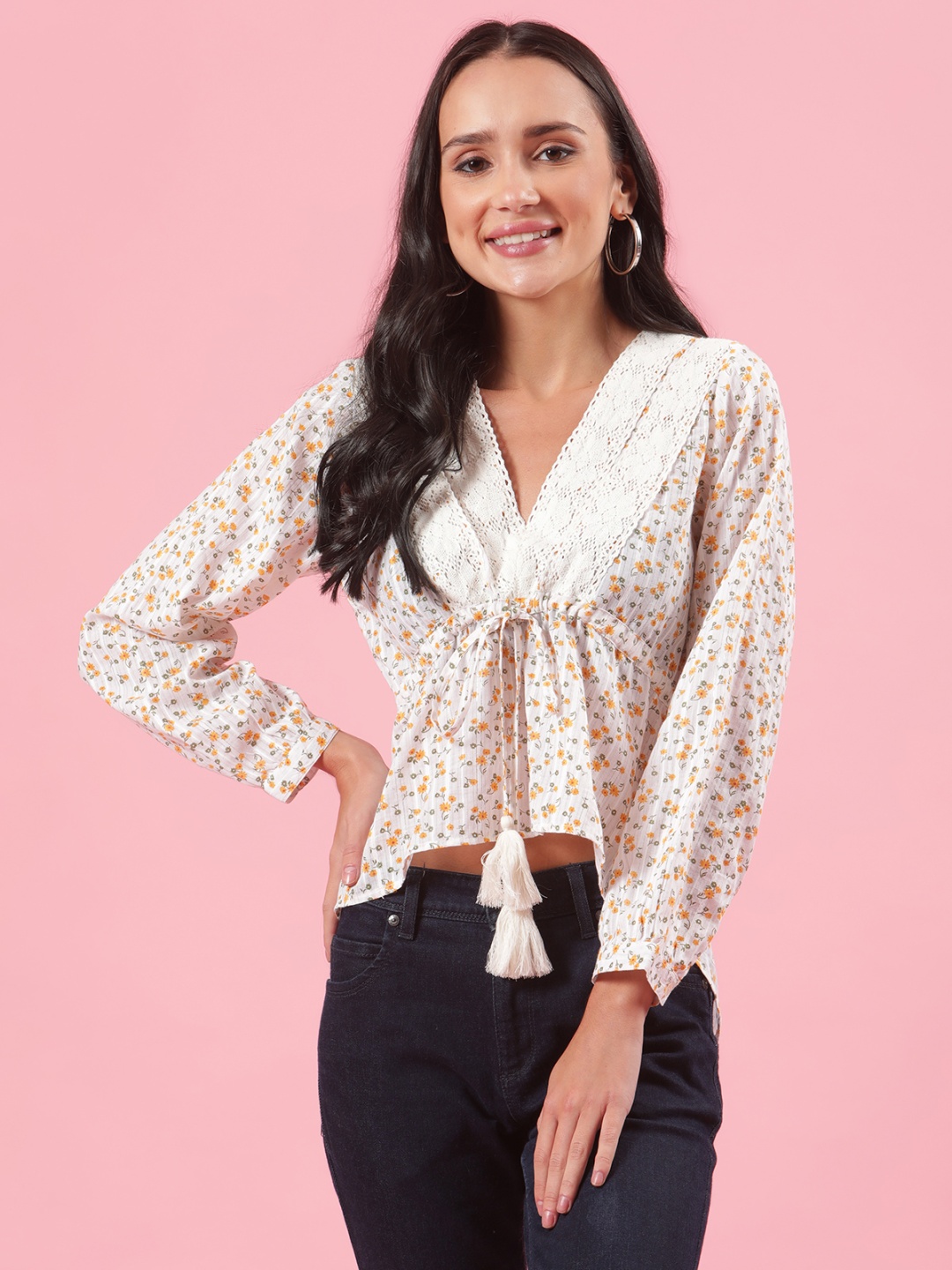 

Shades of Sabi Floral Print Cotton Top, White