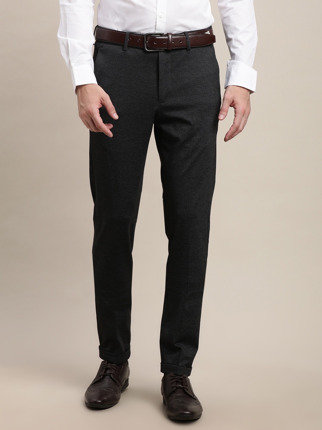 

Turtle Men Textured Classic Skinny Fit Trousers, Charcoal