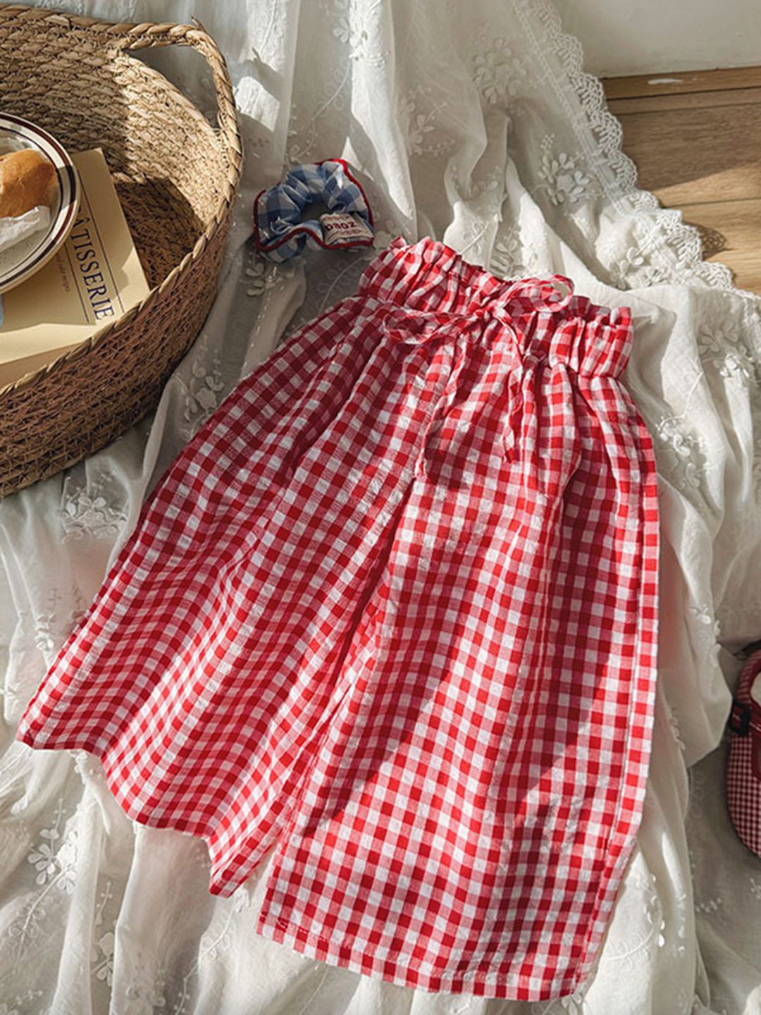 

YK Girls Checked Smart Trousers, Red