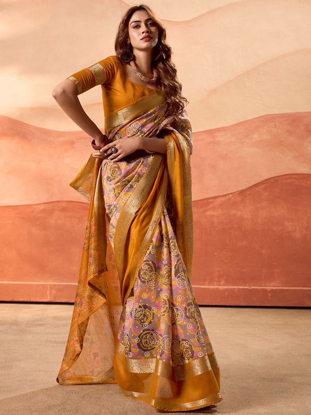 

LeeliPeeri Designer Ethnic Motifs Zari Saree, Mustard