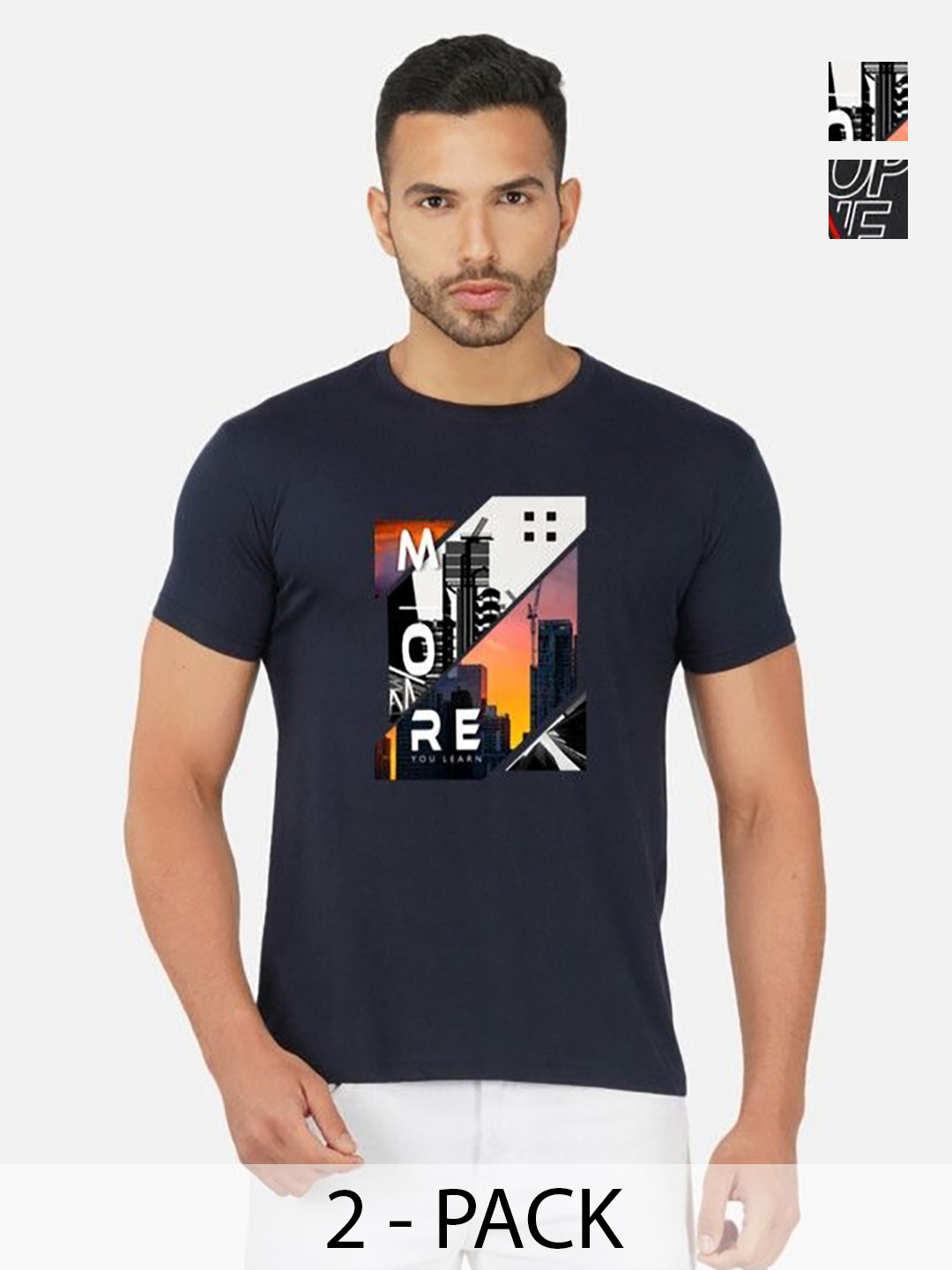 

GLOBAL NOMAD Men 2 Printed Bio Finish Applique T-shirt, Navy blue