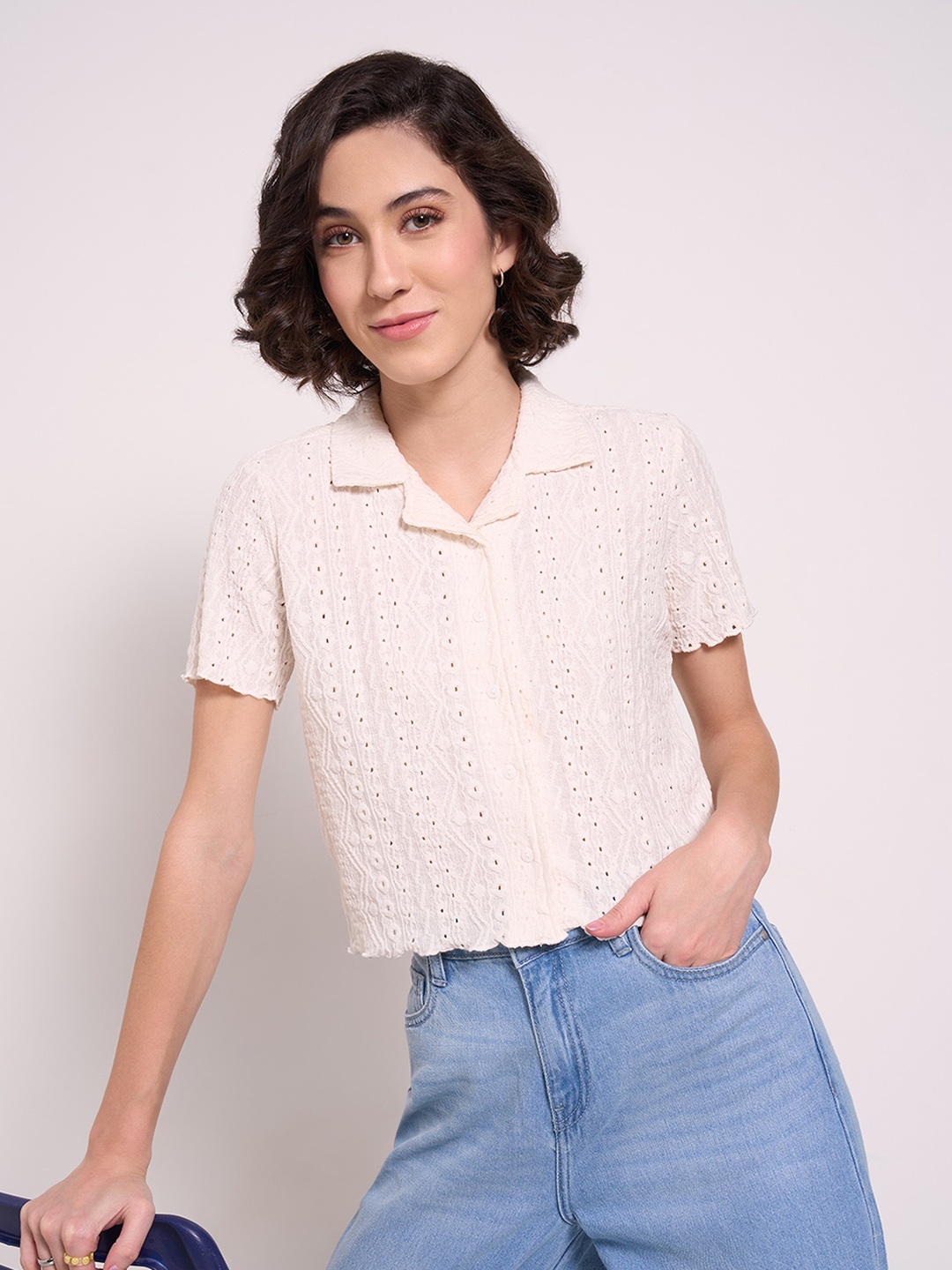 

People Women Slim Fit Opaque Casual Shirt, Off white
