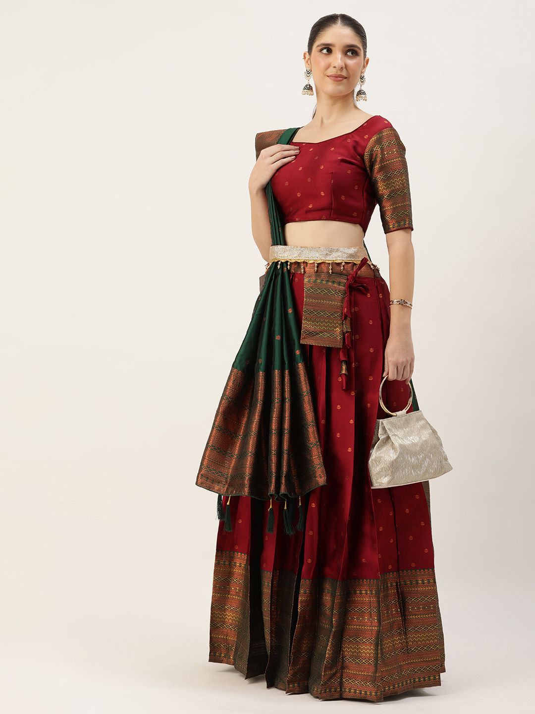 

Payu Semi-Stitched Lehenga & Unstitched Blouse With Dupatta, Maroon