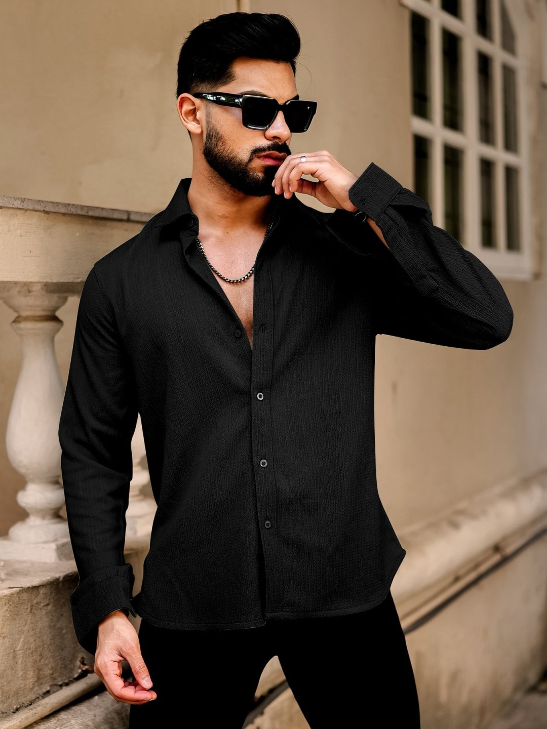 

MARMIC FAB Men Comfort Slim Fit Opaque Casual Shirt, Black