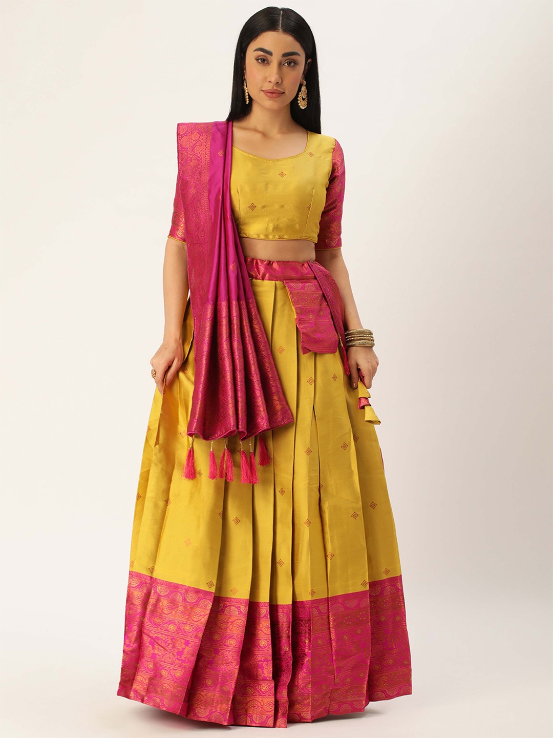 

Payu Semi-Stitched Lehenga & Unstitched Blouse With Dupatta, Yellow