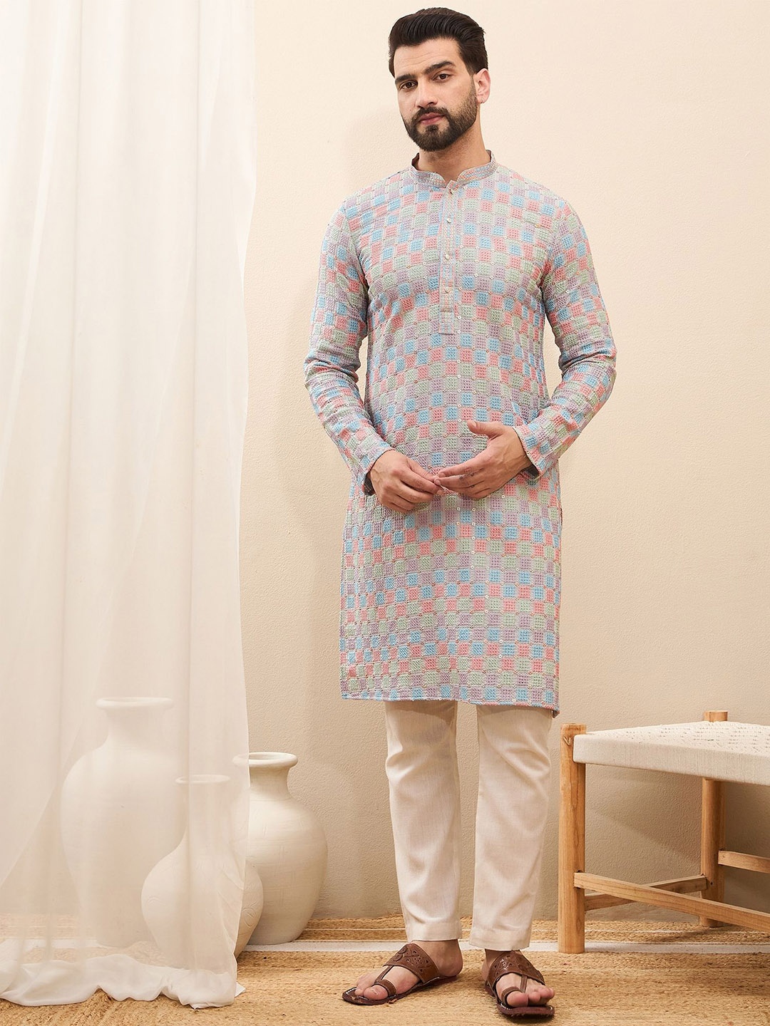 

House of Pataudi Men Thread Sequence Work Kurtas, Purple