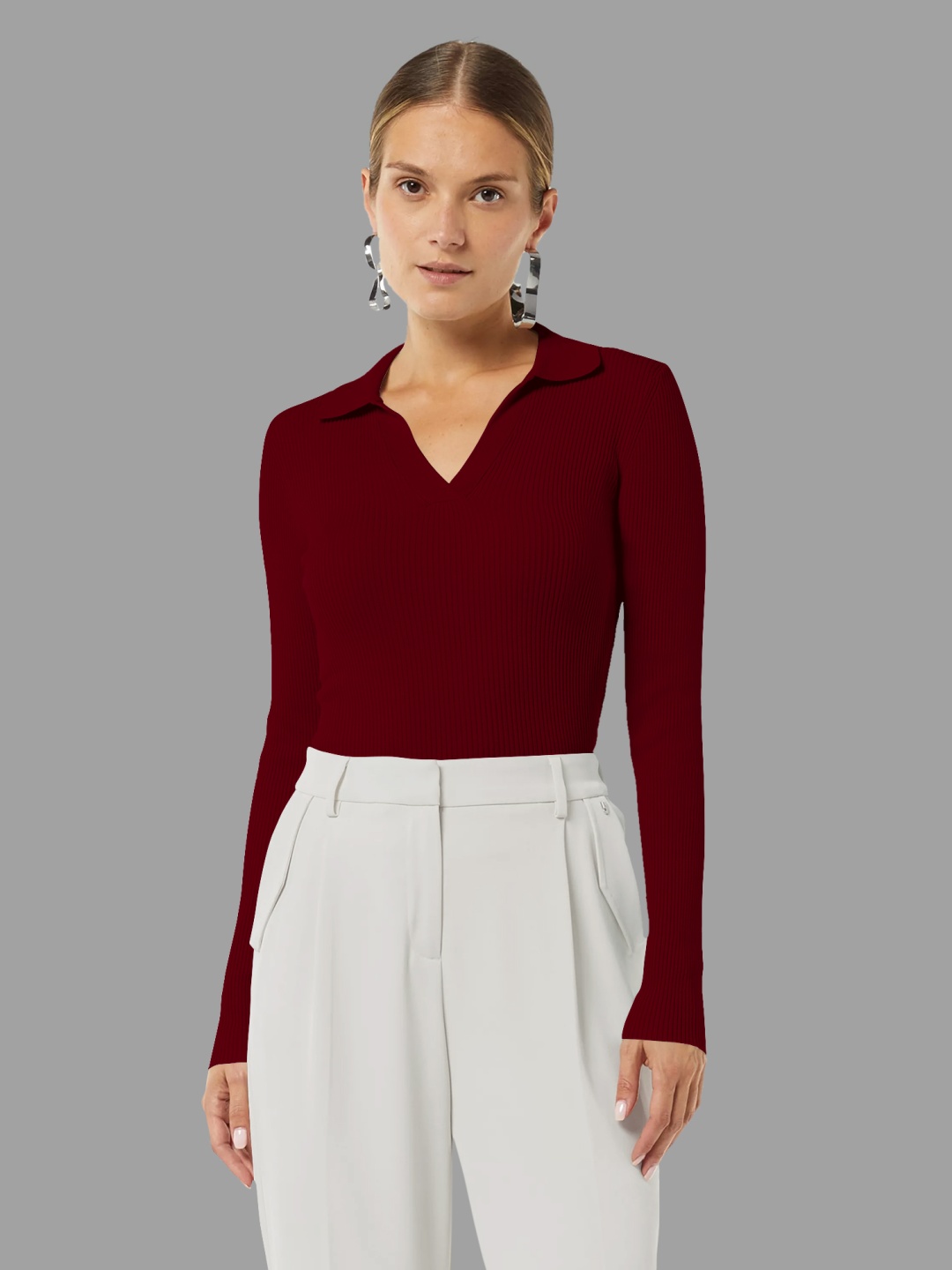 

Dream Beauty Fashion Women Shirt Collar Fitted Top, Maroon