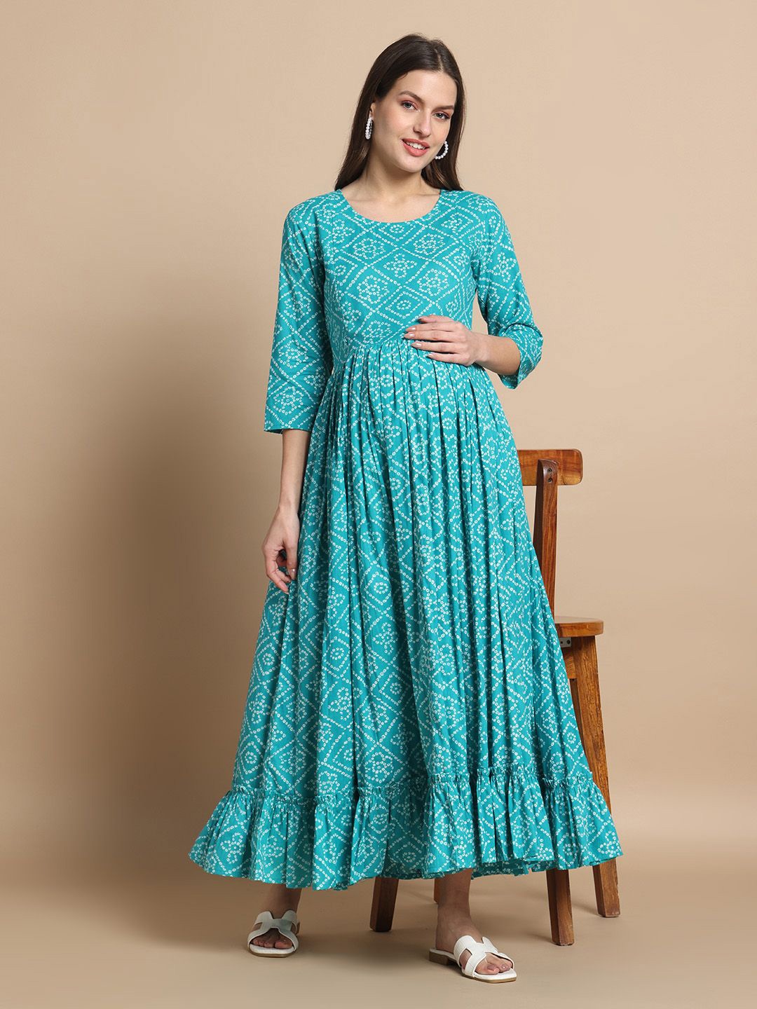 

Gujari Floral Print Maternity Fit & Flare Maxi Dress, Turquoise blue