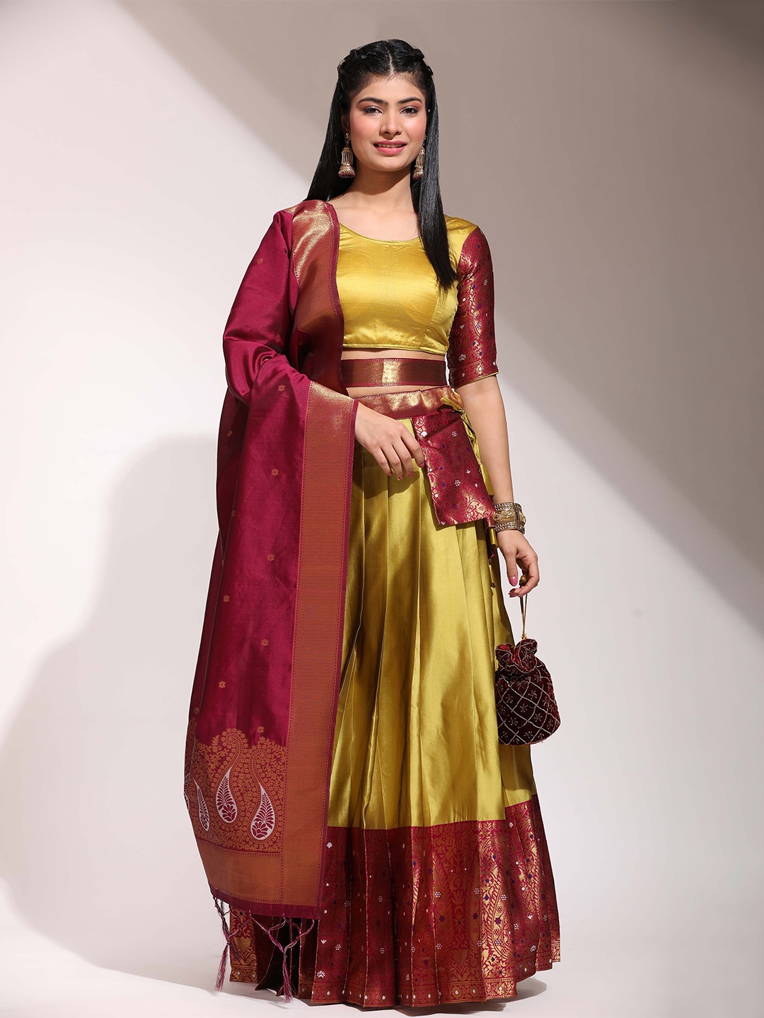 

Payu Semi-Stitched Lehenga & Unstitched Blouse With Dupatta, Yellow
