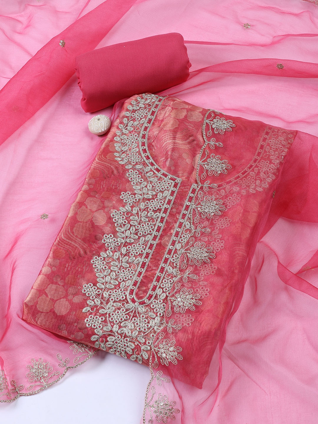 

Meena Bazaar Embroidered Unstitched Dress Material, Pink