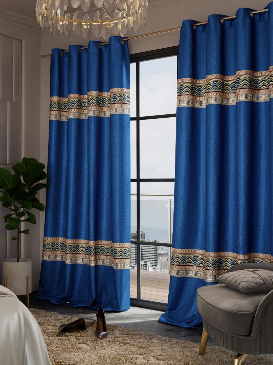 

Stoa Paris Versailles Navy Blue & Brown Set of 2 Ethnic Motifs Long Door Curtains