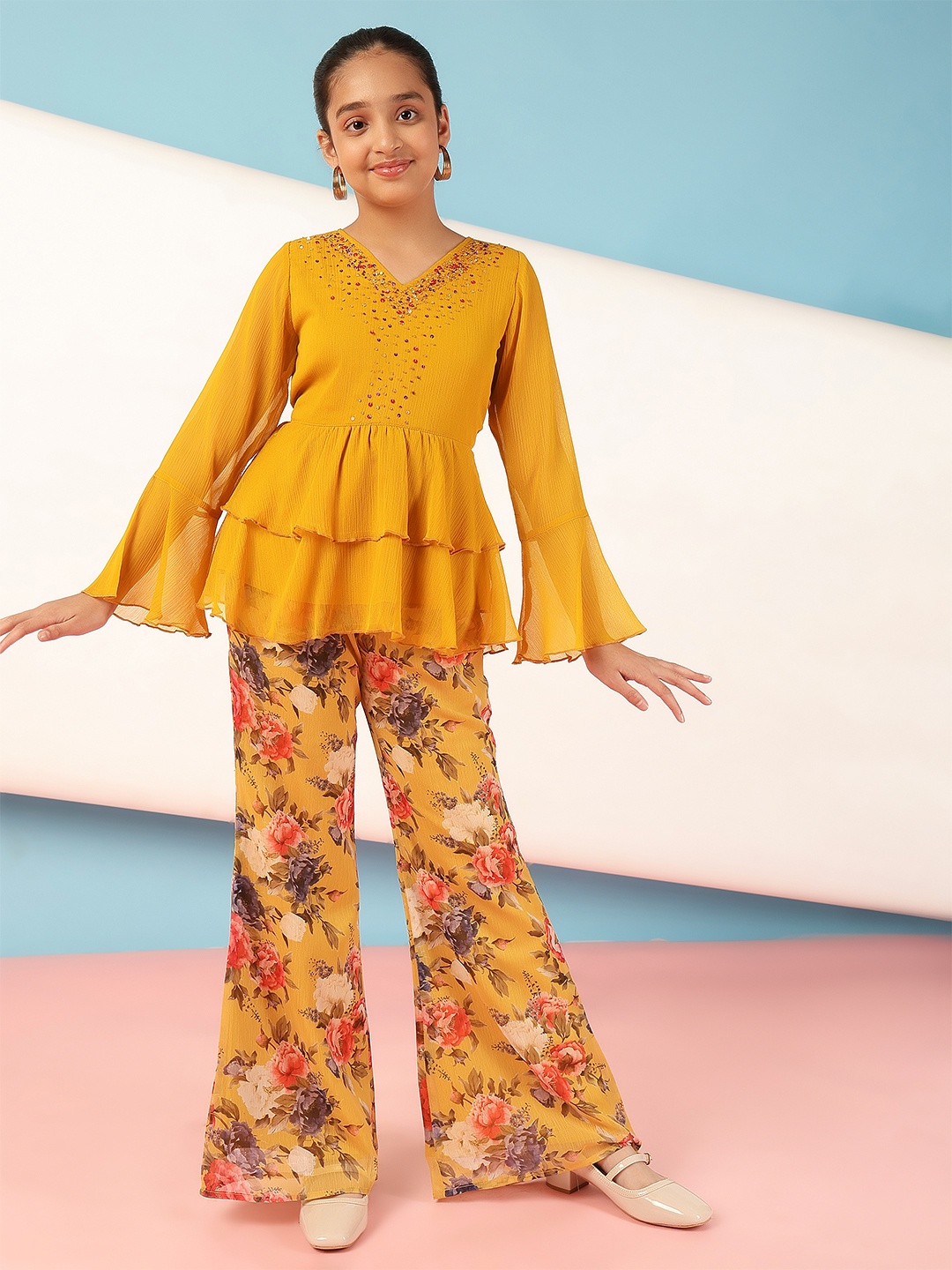 

Antheaa Girls Top with Trousers, Mustard