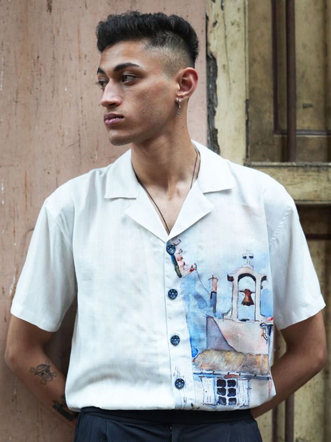 

Big Bunny Men Custom Opaque Printed Casual Shirt, White