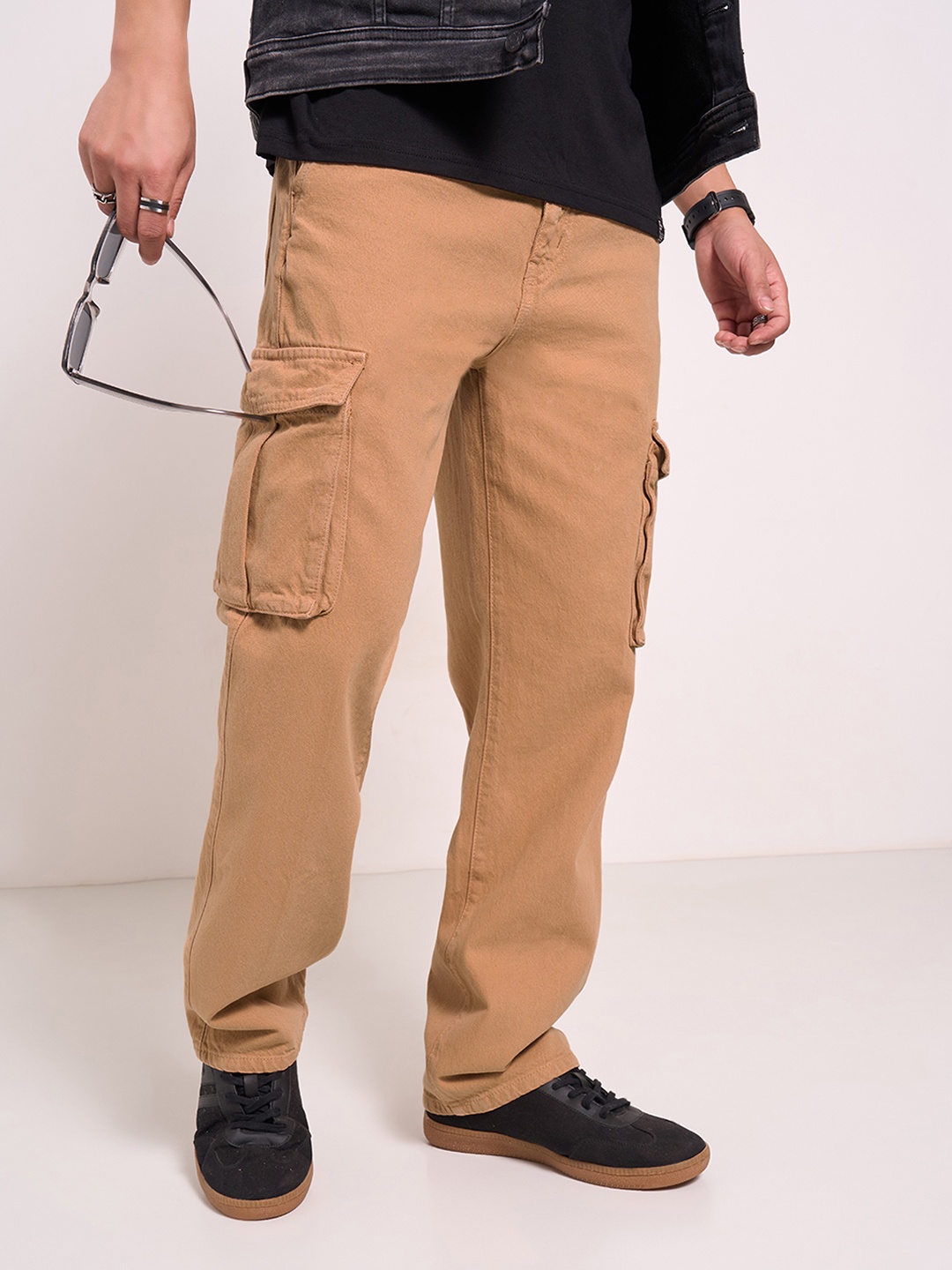 

People Men Flared Low Distress Jeans, Tan