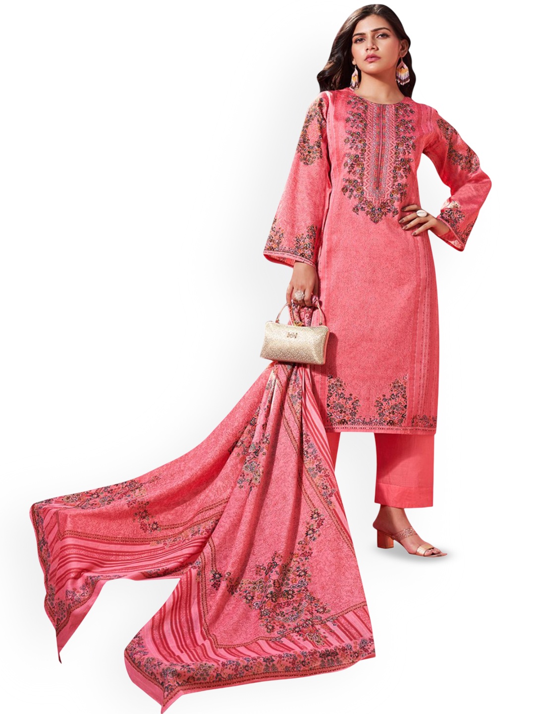 

DRAVINAM Trends Embroidered Pure Cotton Unstitched Dress Material, Pink