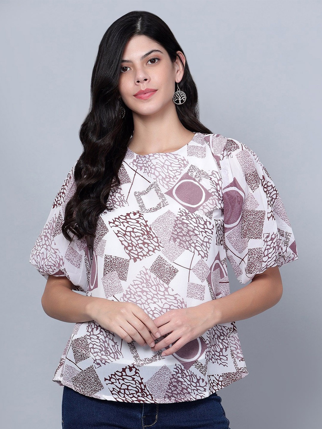 

Moda Rapido Print Bell Sleeve Georgette Top, Mauve