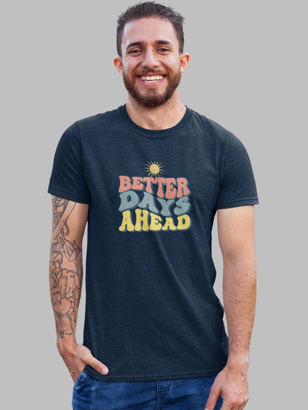 

MASTI TEES Typography Printed Cotton T-shirt, Blue