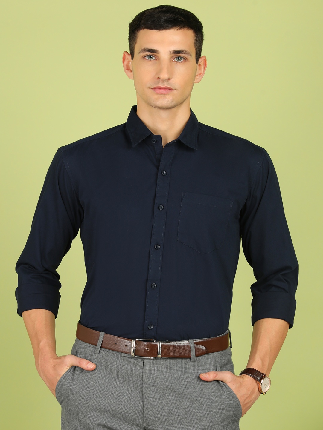 

PulseIQ Men Slim Fit Opaque Formal Shirt, Blue