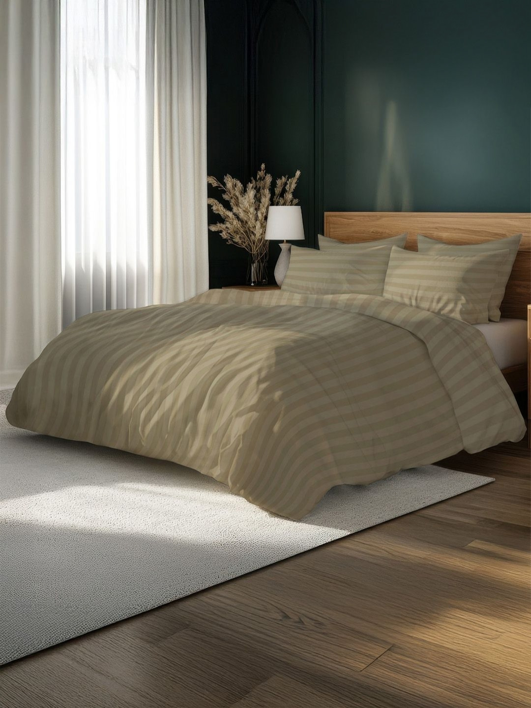 

LANE LINEN Taupe Striped King Bedsheet with 2 Pillow Covers