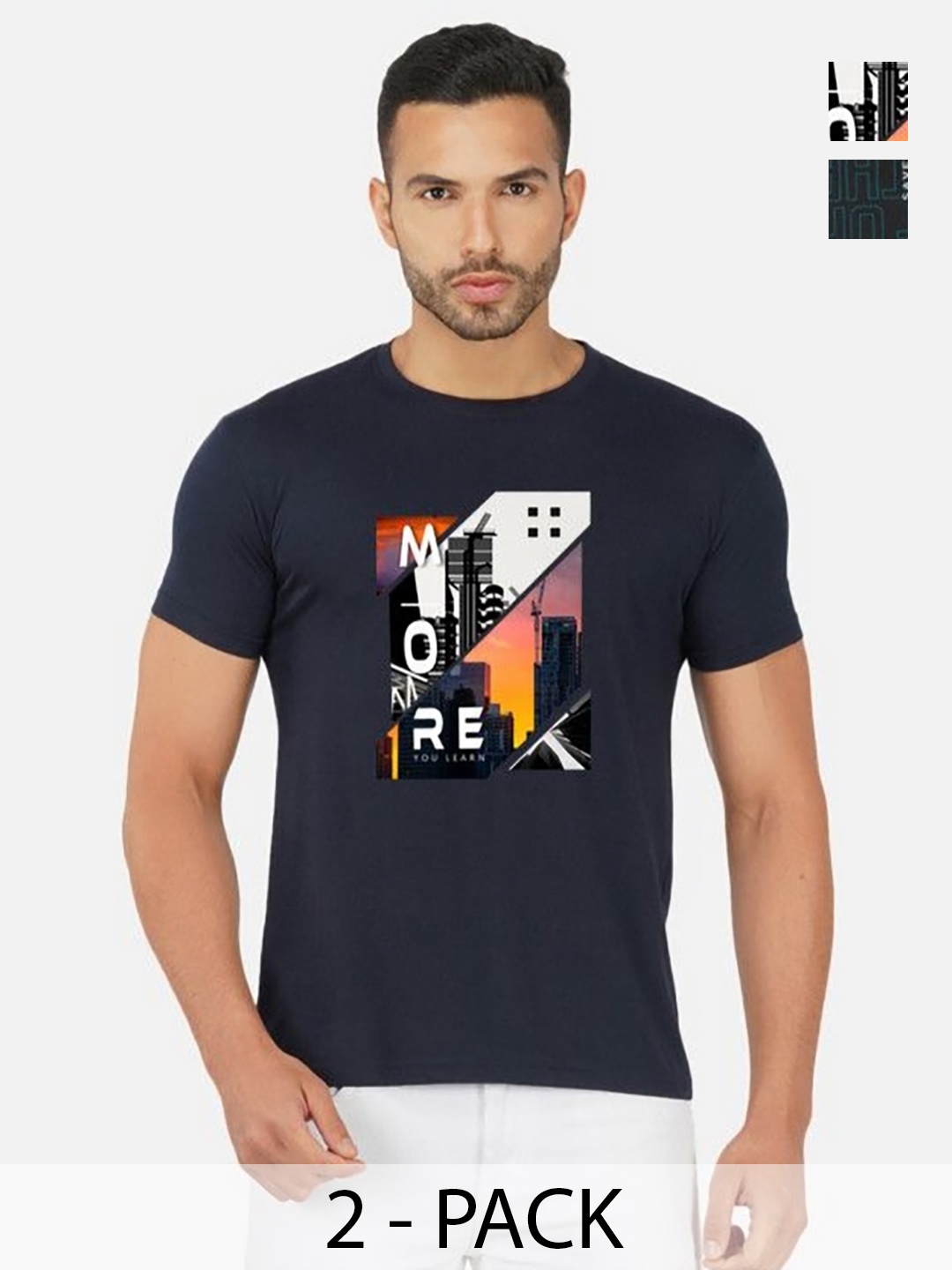 

GLOBAL NOMAD Men 2 Printed Bio Finish Applique T-shirt, Navy blue