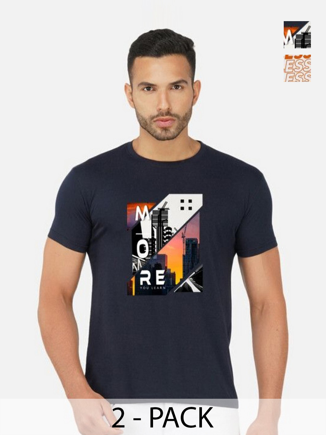 

GLOBAL NOMAD Men 2 Printed Bio Finish Applique T-shirt, Navy blue