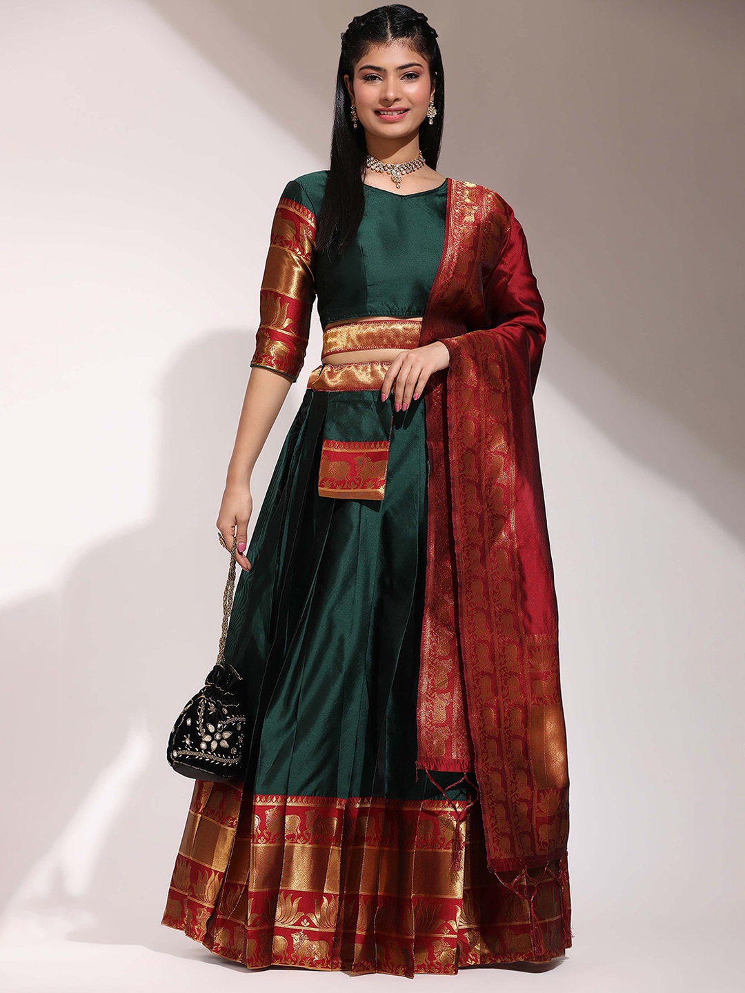 

Payu Semi-Stitched Lehenga & Unstitched Blouse With Dupatta, Green