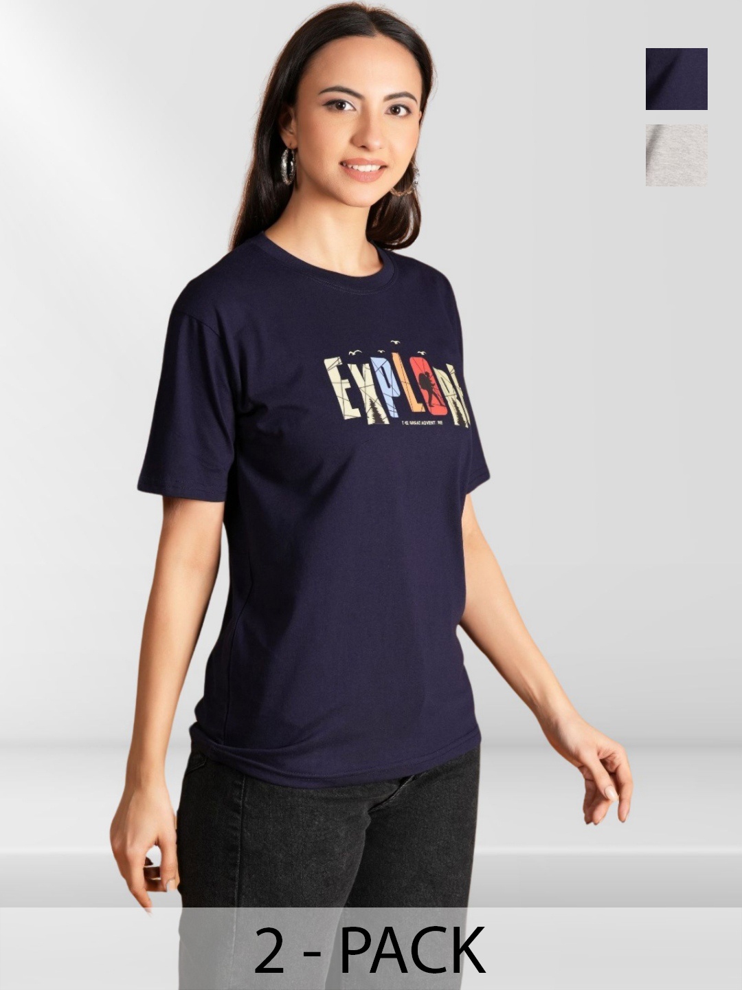 

NEYSA Women Typography 2 Printed Applique T-shirt, Multi