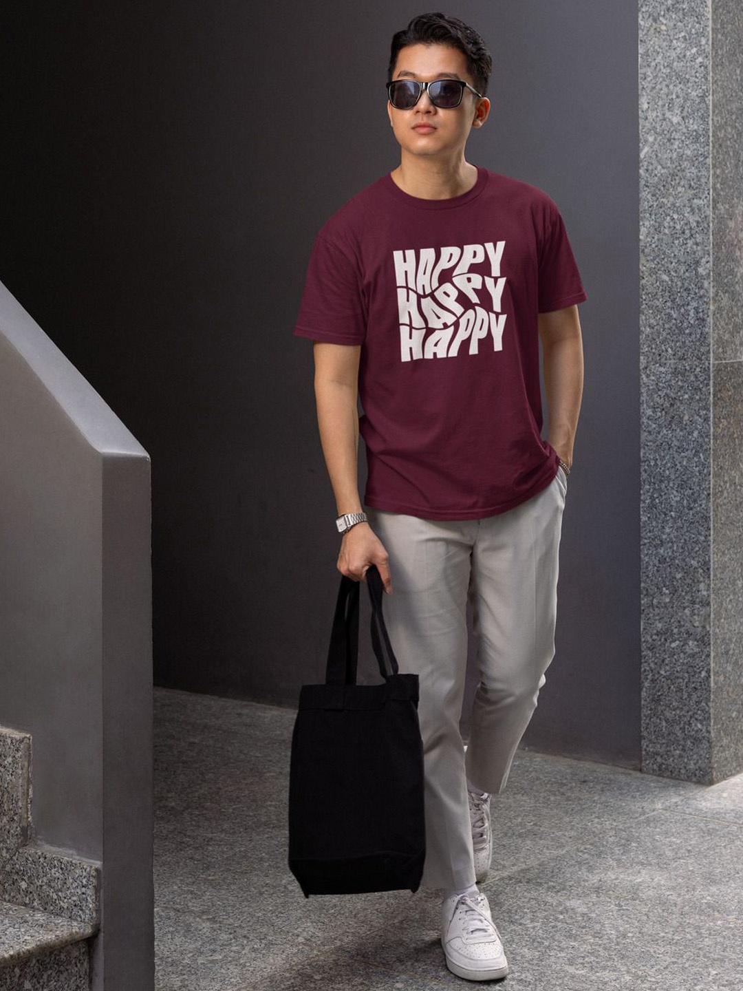 

MASTI TEES Printed Cotton Lounge T-Shirt, Burgundy