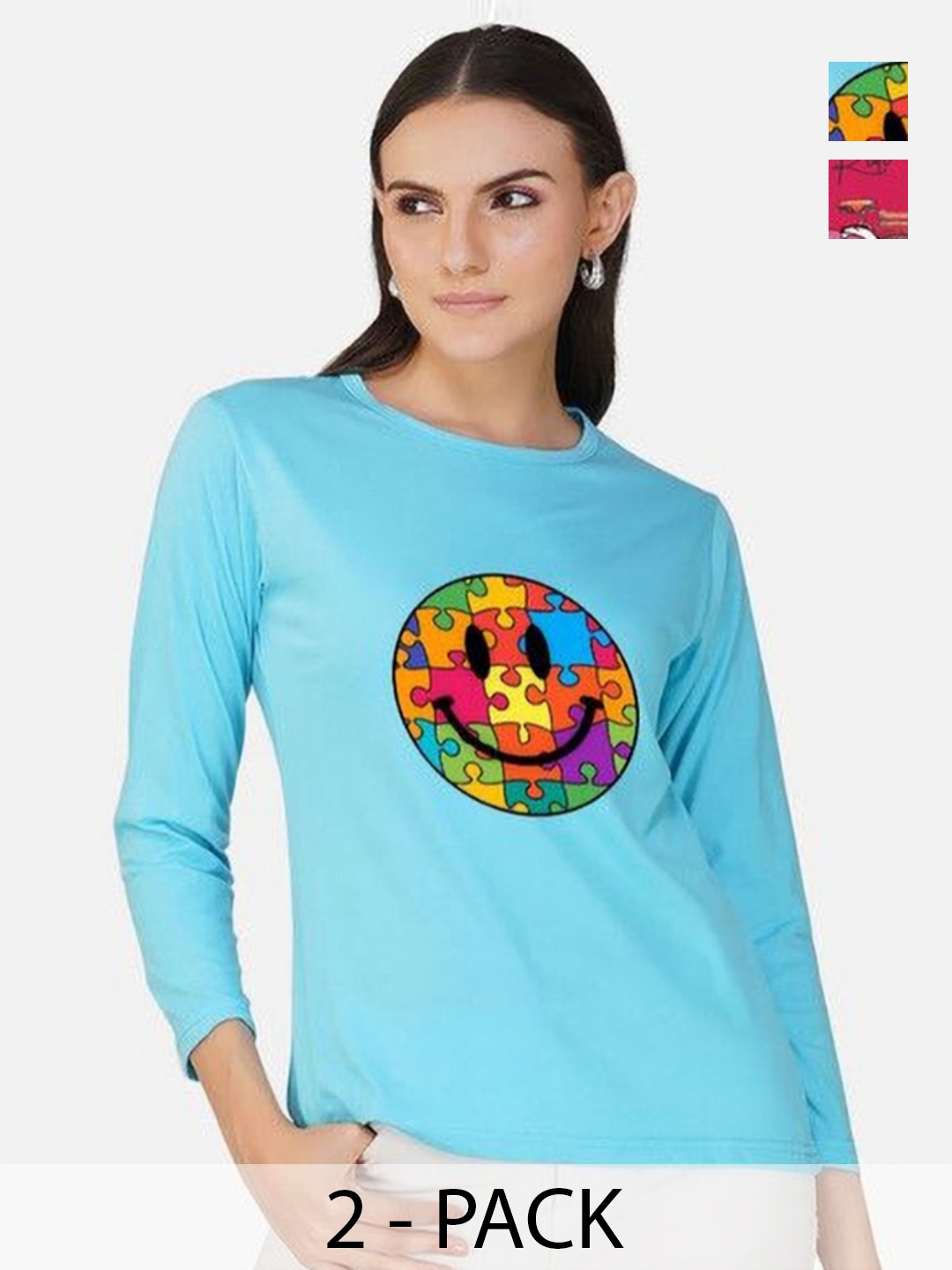 

Metronaut Women 2 Printed Bio Finish Applique T-shirt, Turquoise blue