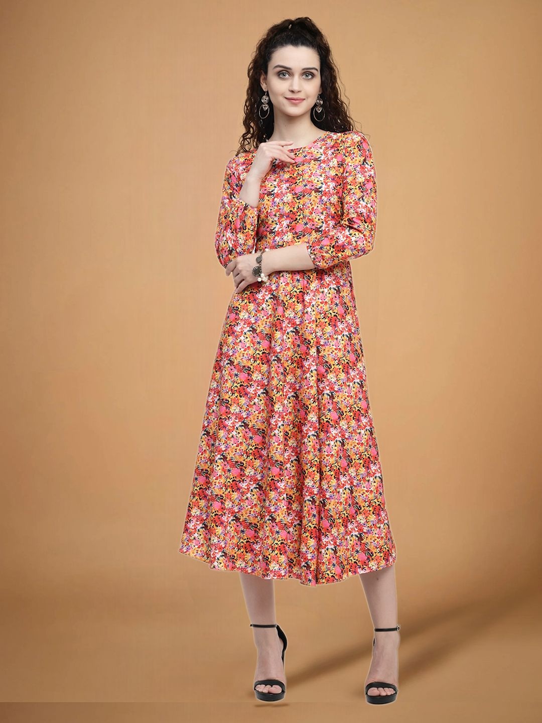 

Moda Rapido Floral Print Applique Fit & Flare Dress, Multi