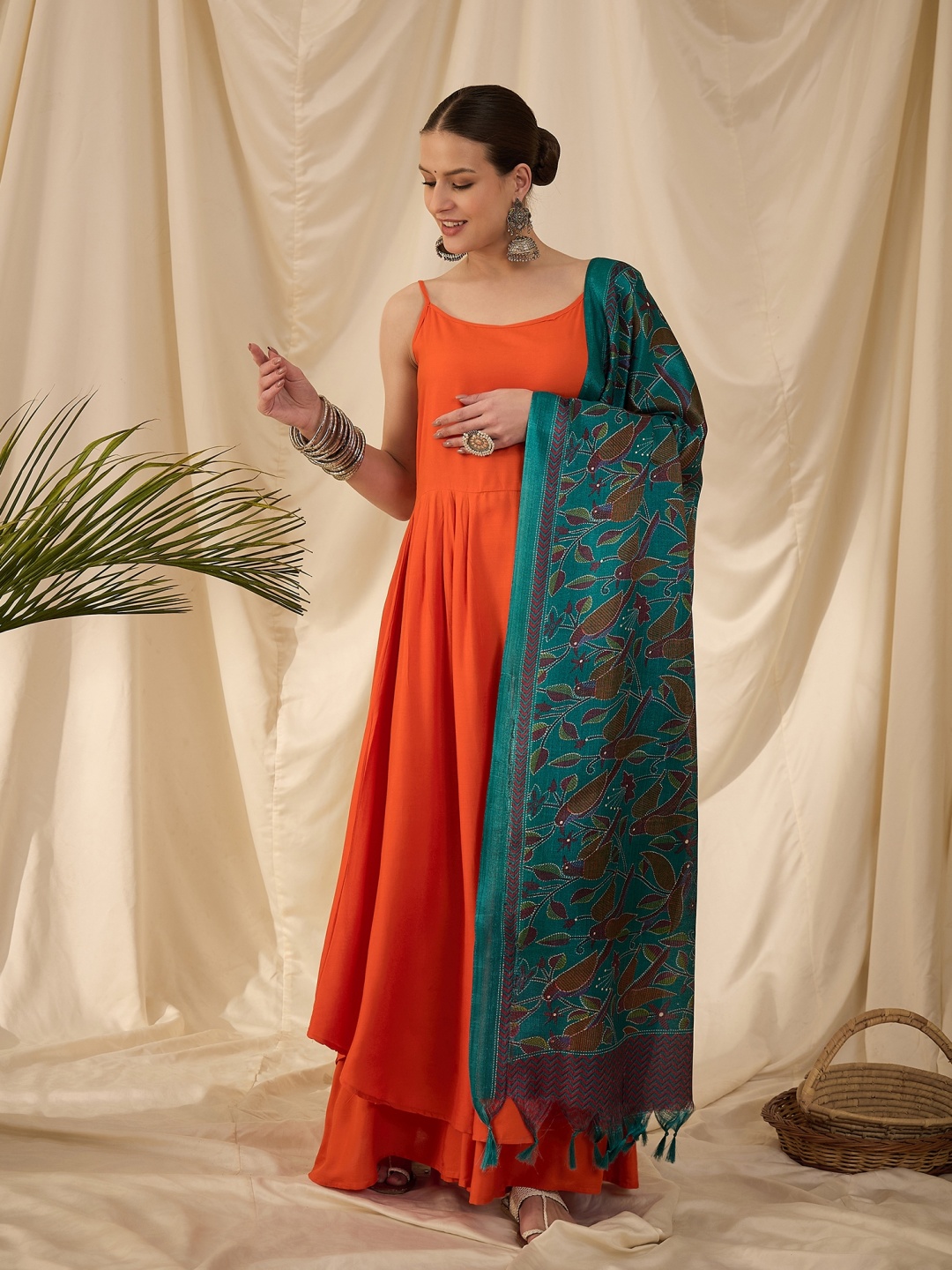 

InWeave Women Regular Kurta with Palazzos & With Dupatta, Orange