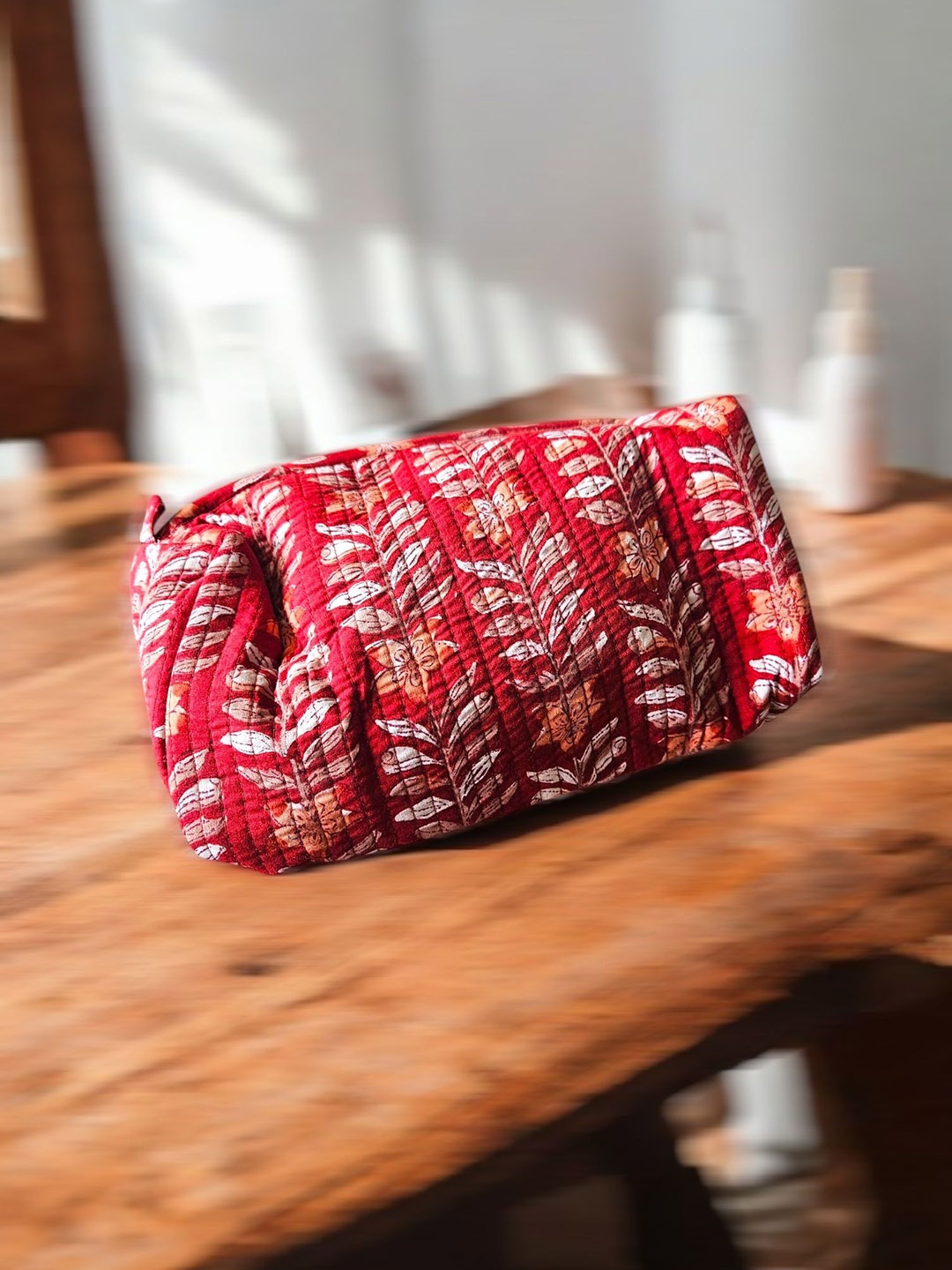 

Feels Like Home Floral Printed Handheld Bag with Quilted, Red