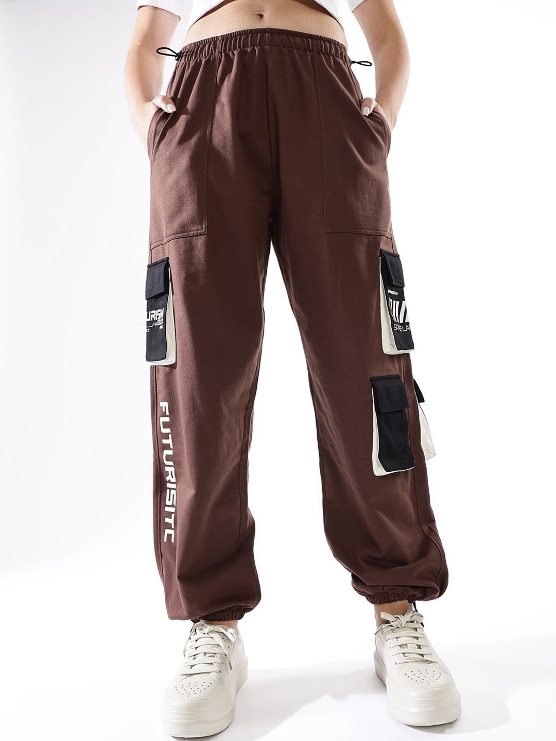 

Hubberholme Women Spring Summer Printed High-Rise Joggers, Brown