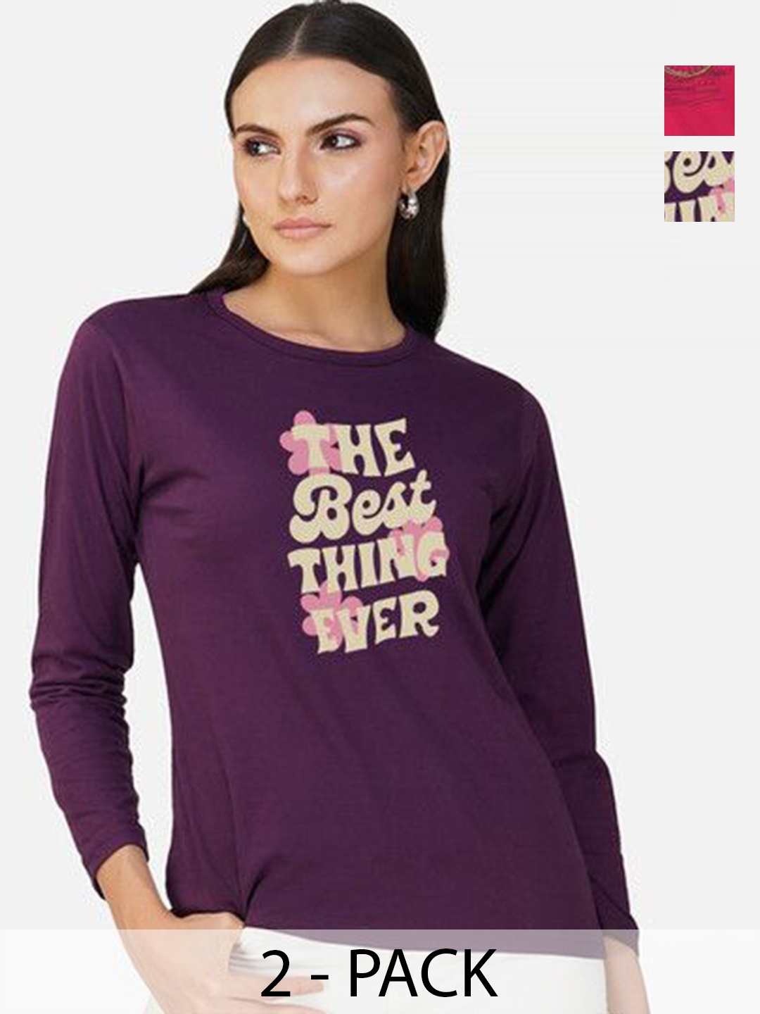 

Metronaut Women 2 Printed Bio Finish Applique T-shirt, Purple