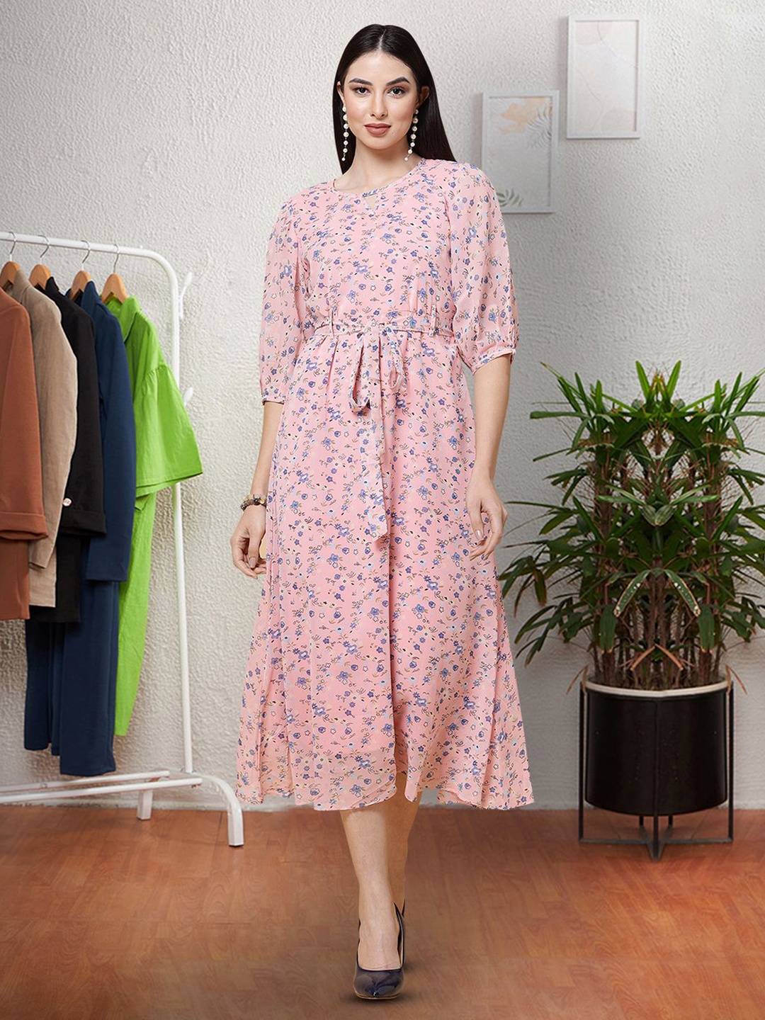 

Moda Rapido Floral Print Applique Fit & Flare Dress, Pink