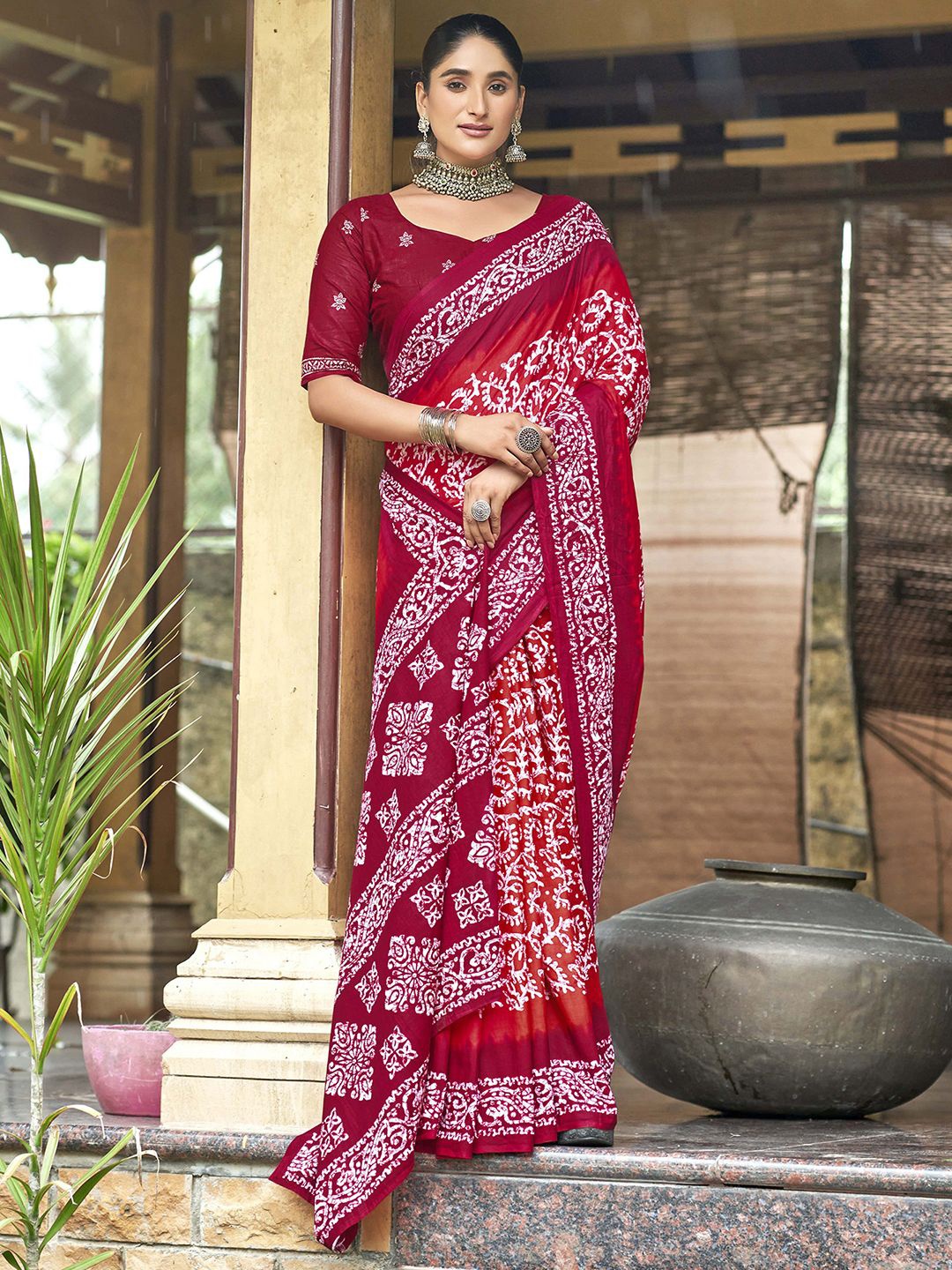 

DIVASTRI Ethnic Motifs Block Print Saree, Pink