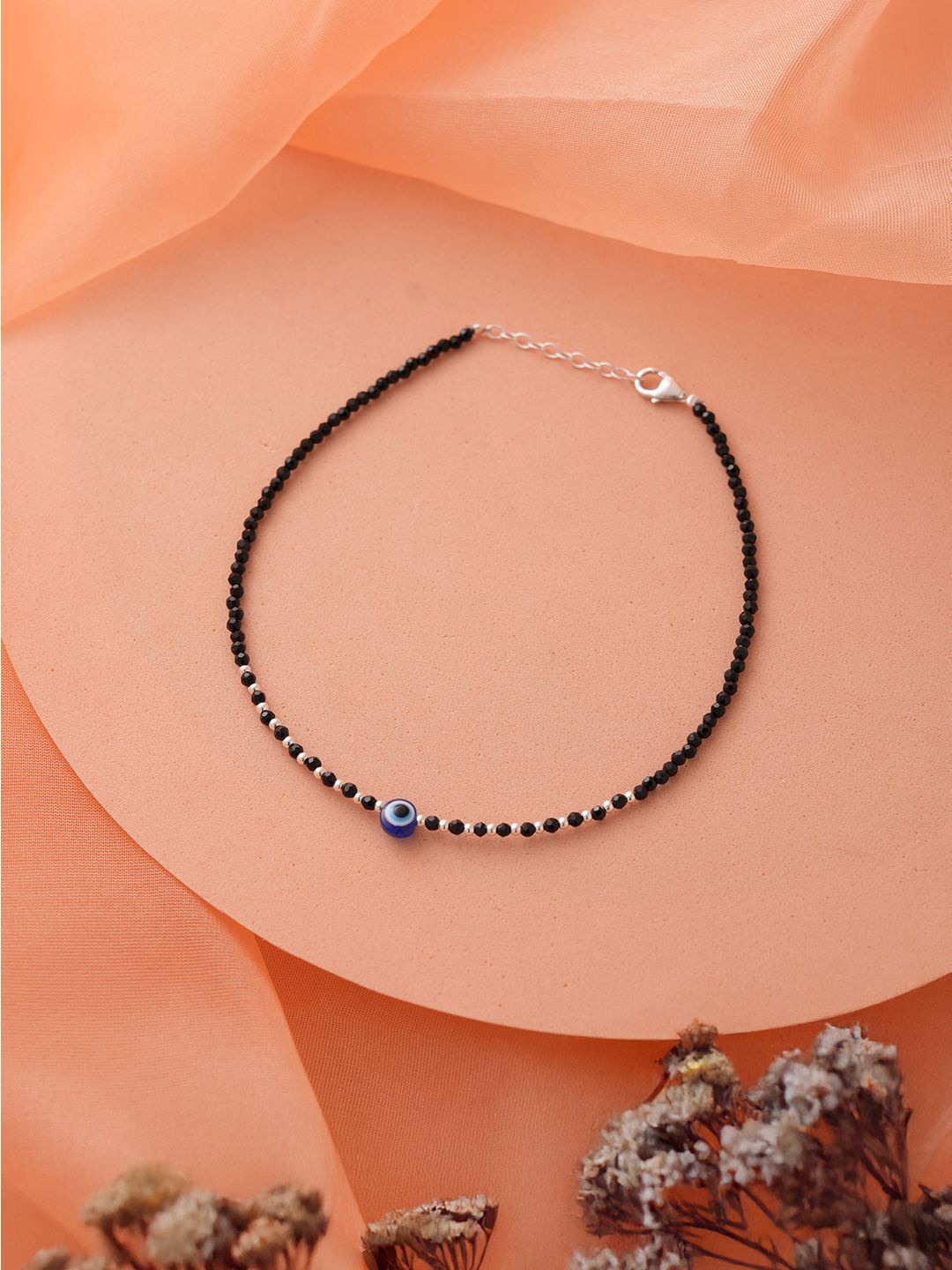 

SARAF SILVERETZ 925 Sterling Silver-Plated Artificial Beaded Anklet