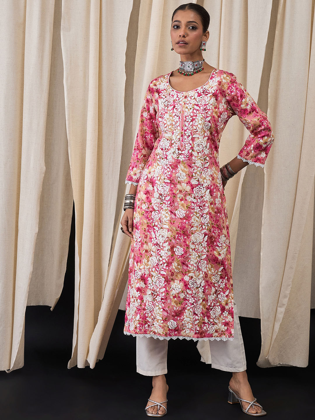 

Anouk Women Floral Embroidered Thread Work Kurta, Multi