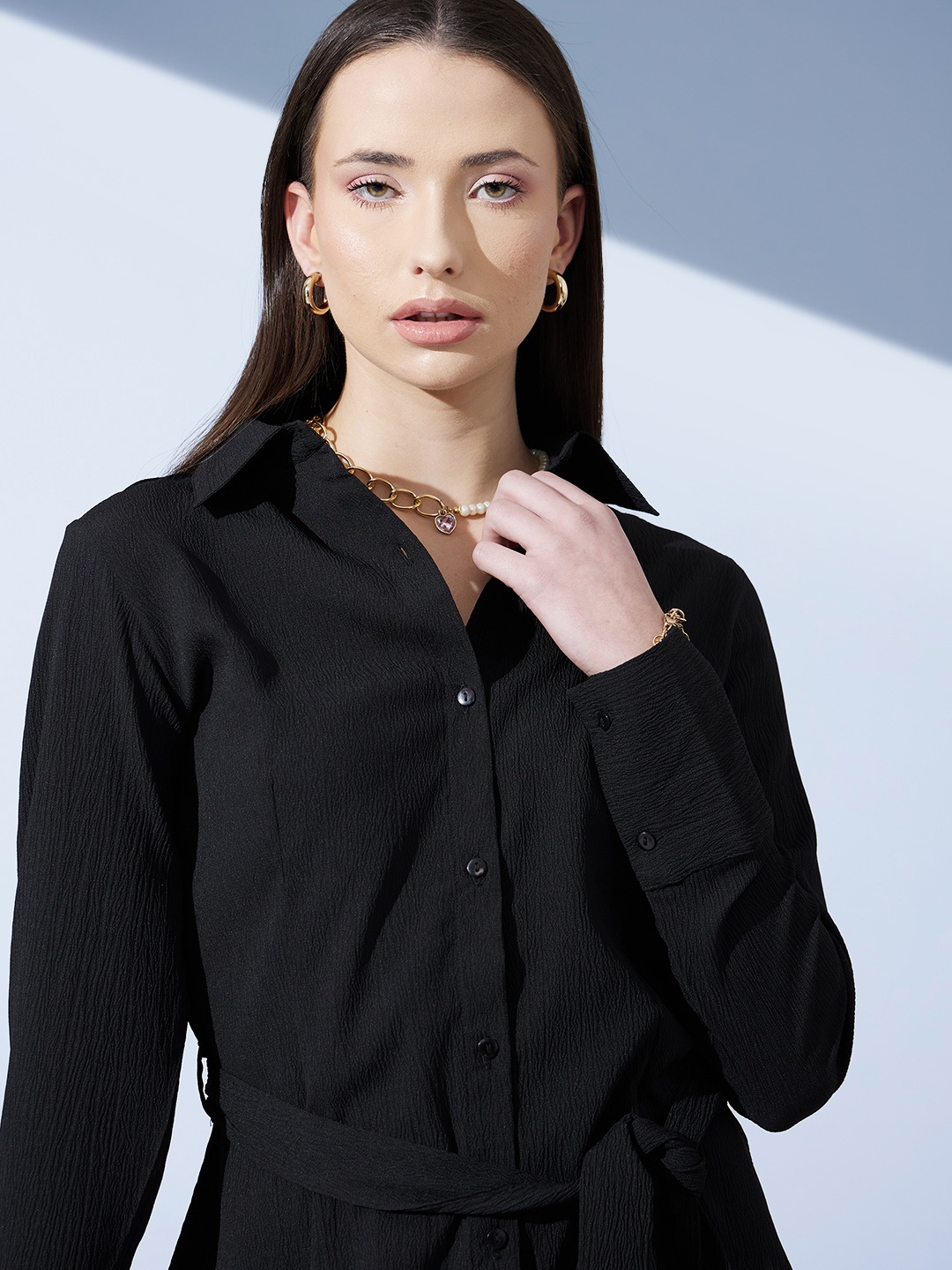 

STREET 9 Crepe Shirt Dress, Black