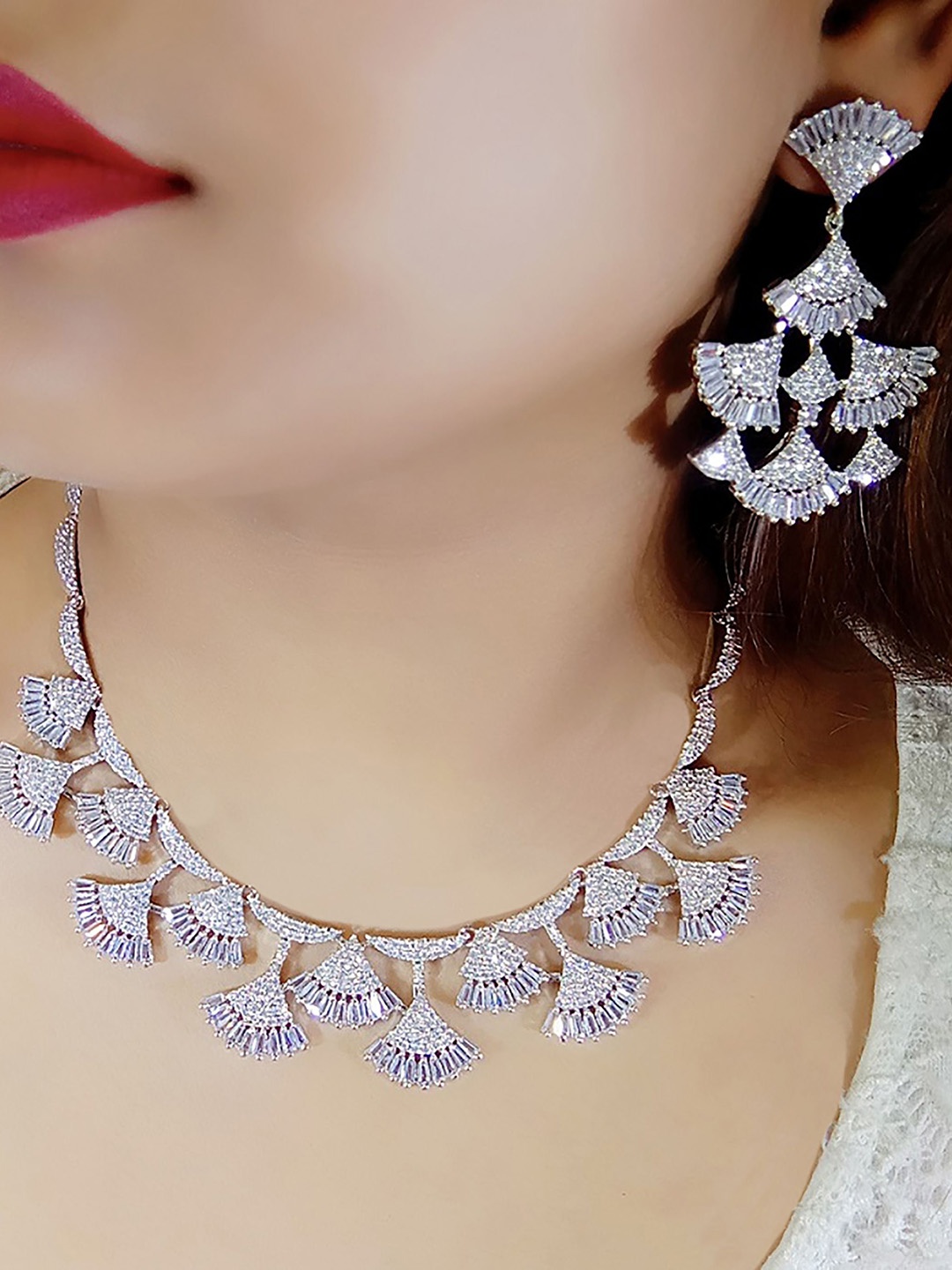 

Ladymania Silver-Plated American Diamond Elegant Jewellery Set, White