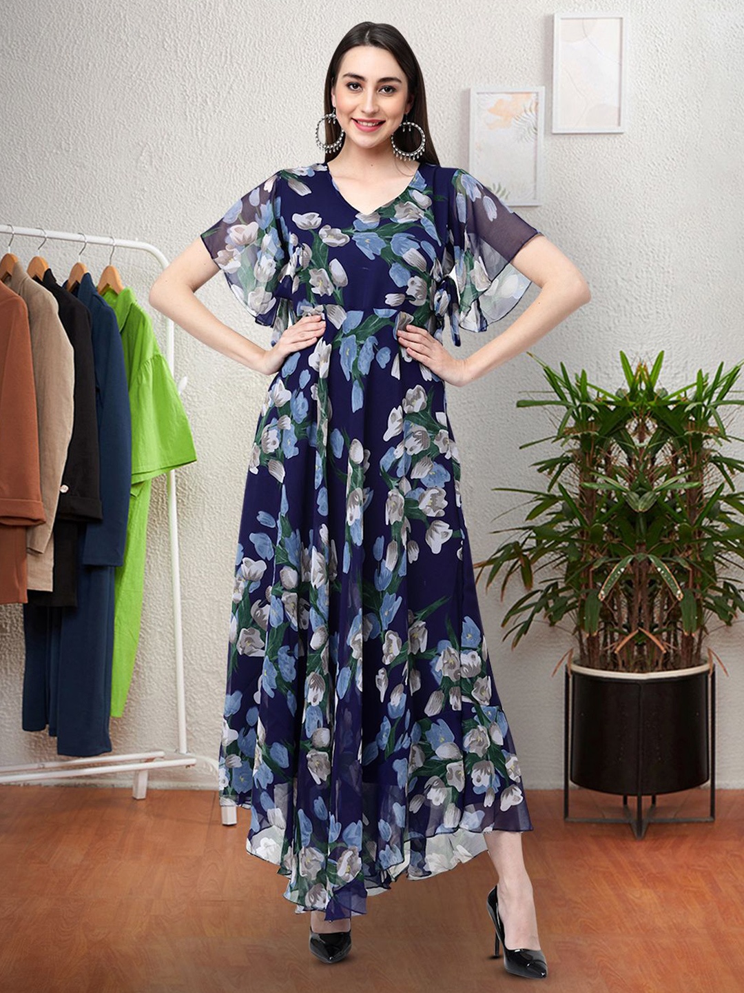 

Moda Rapido Floral Print Applique Fit & Flare Dress, Navy blue
